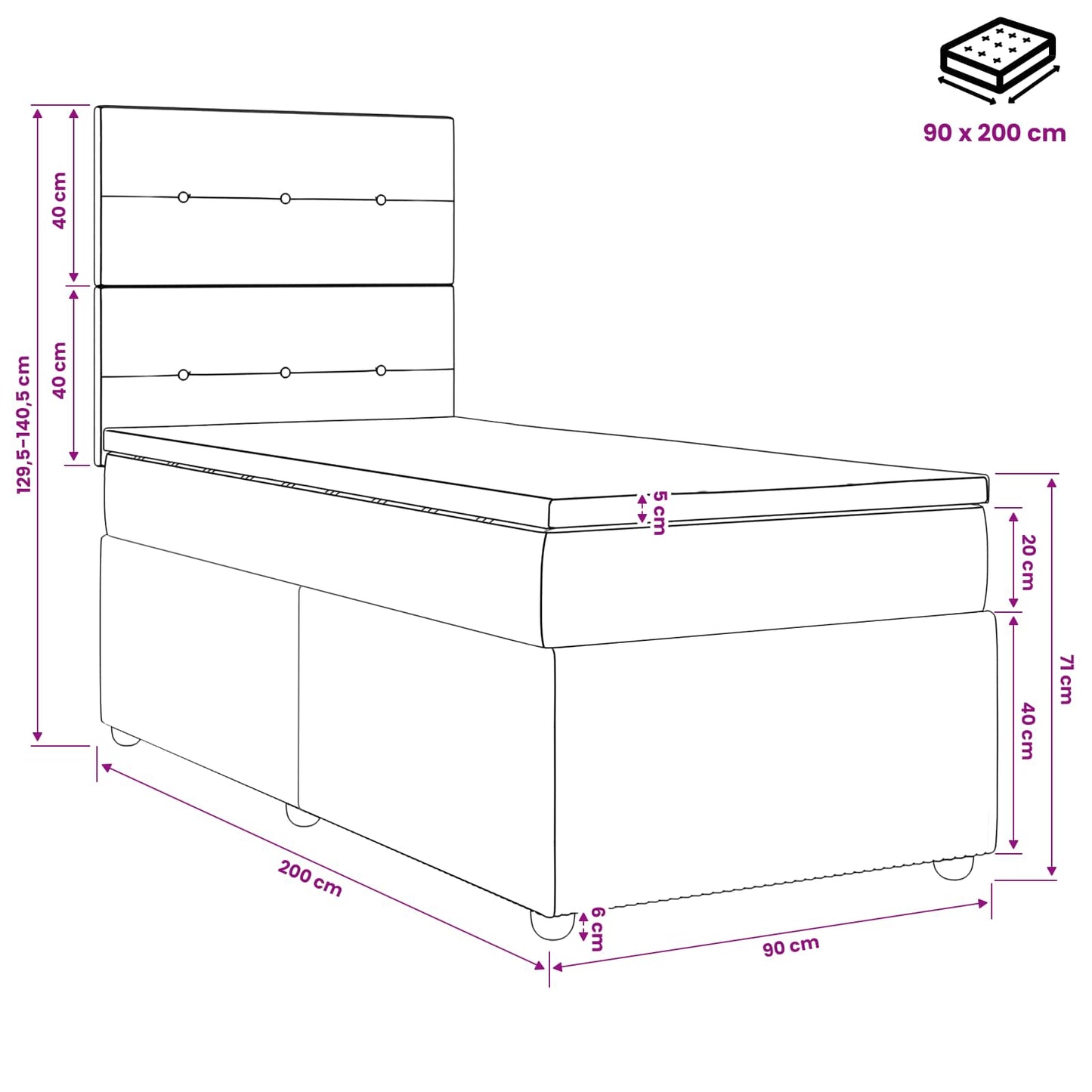 vidaXL Κρεβάτι box spring με στρώμα Μαύρο 90 x 200 cm Βελούδο