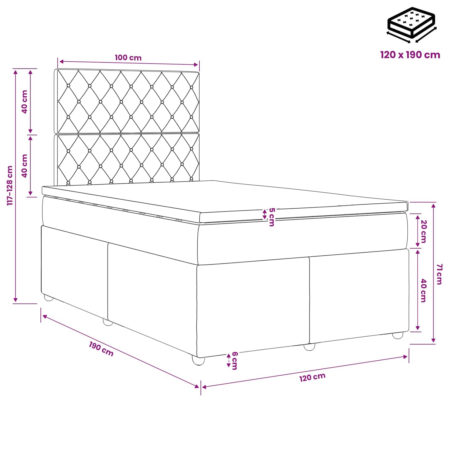 vidaXL Κρεβάτι box spring με στρώμα Σκούρο Γκρι 120 x 190 cm Βελούδο