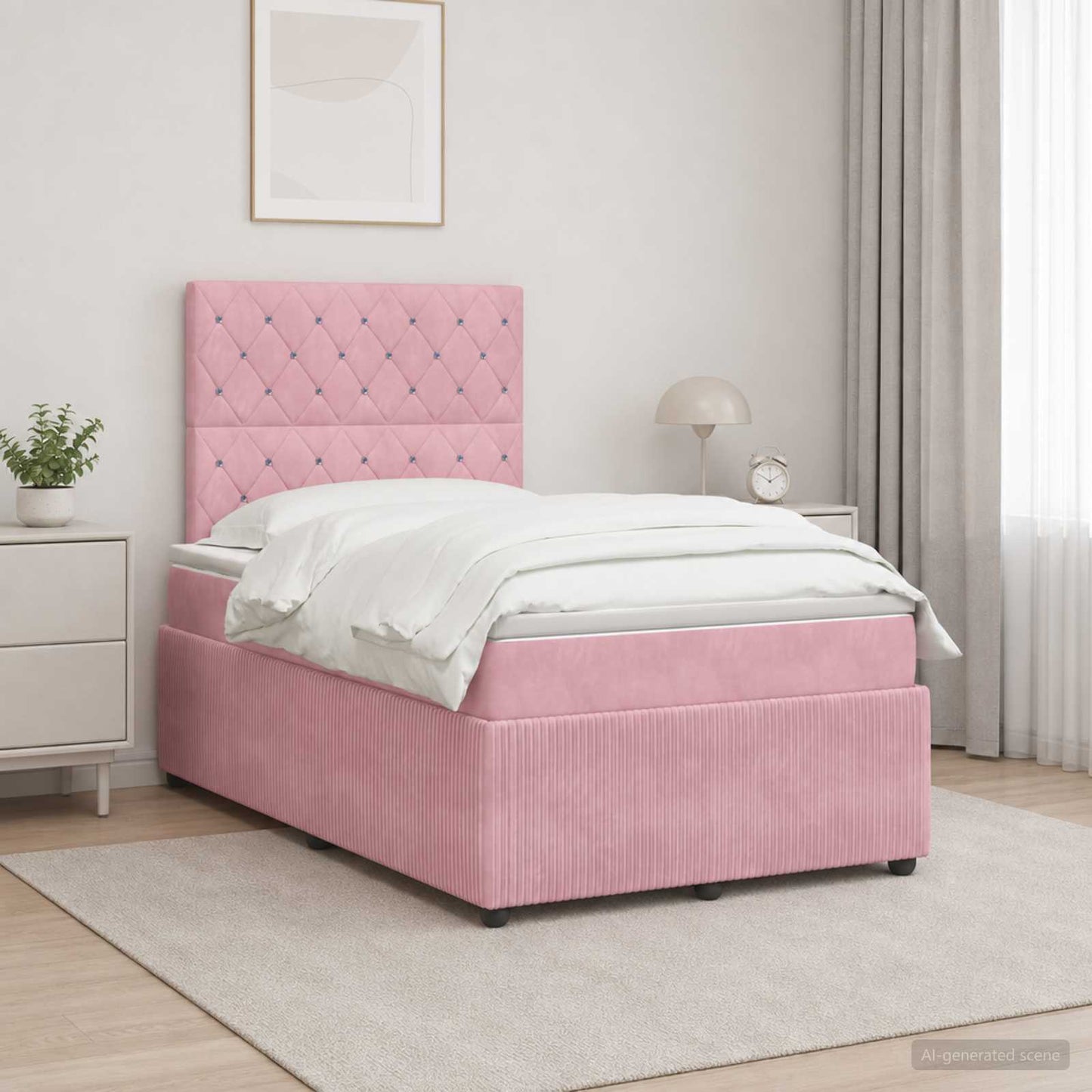 vidaXL Κρεβάτι box spring με στρώμα Ροζ 120 x 190 cm Βελούδο