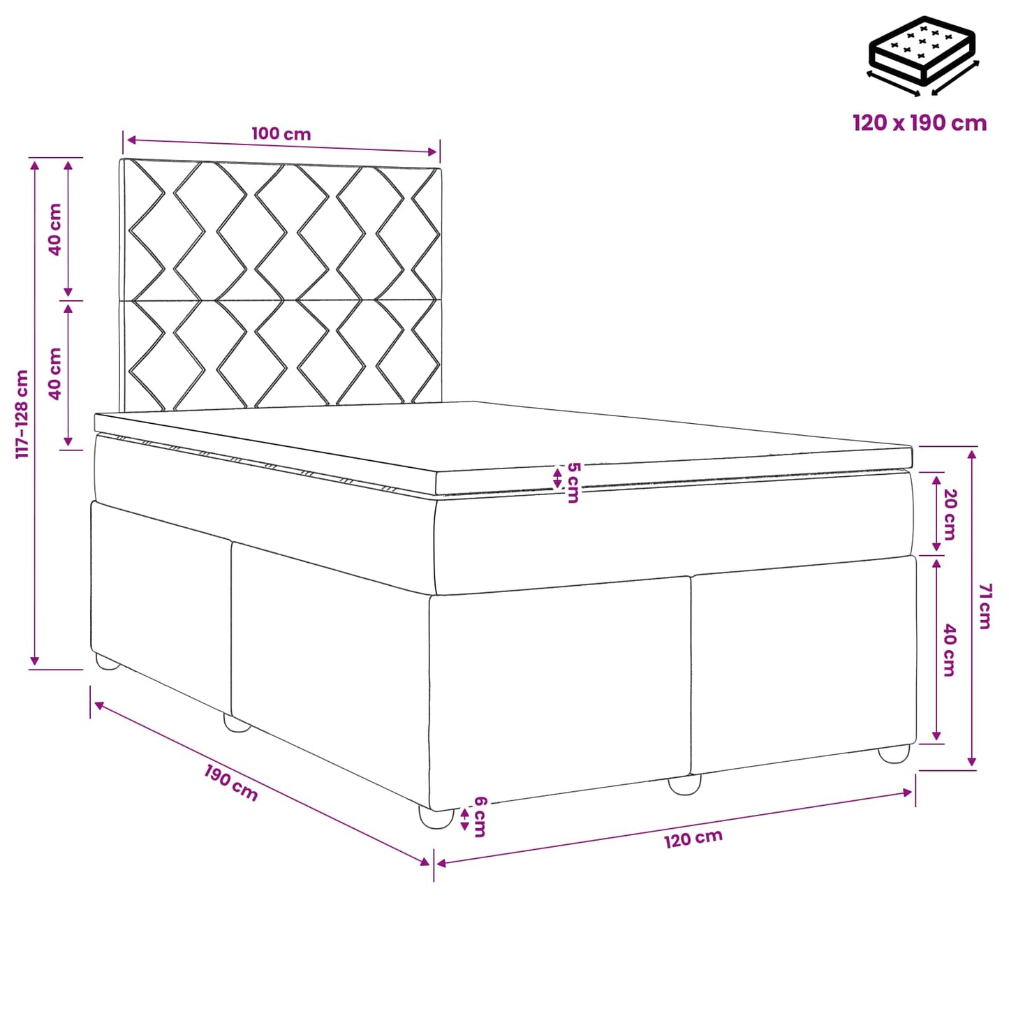 vidaXL Κρεβάτι box spring με στρώμα Μαύρο 120 x 190 cm Βελούδο