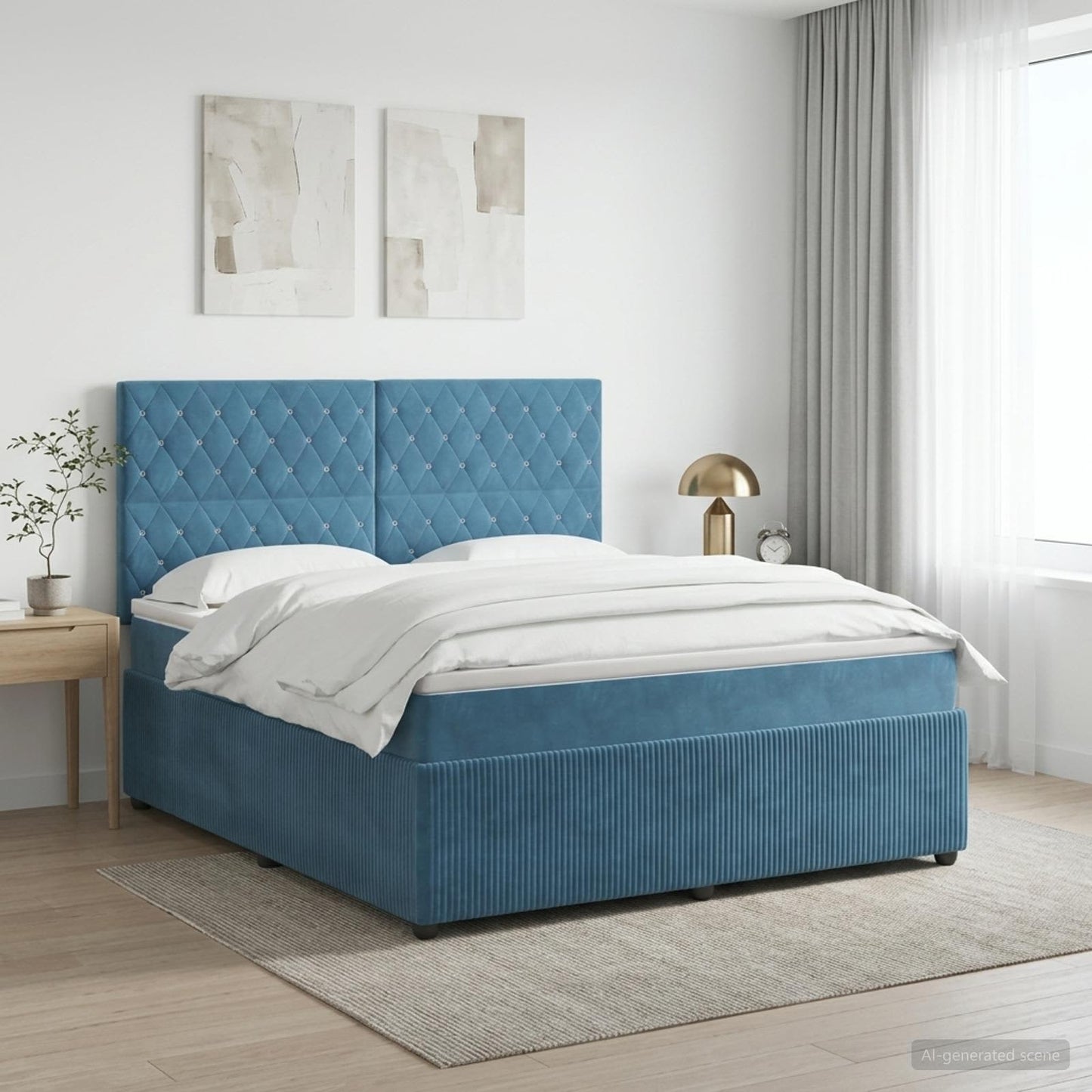 vidaXL Κρεβάτι box spring με στρώμα Μπλε 140 x 190 cm Βελούδο