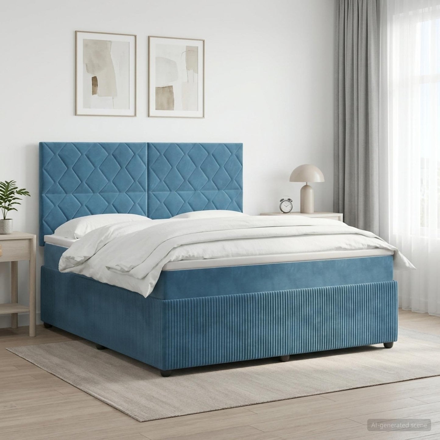 vidaXL Κρεβάτι box spring με στρώμα Μπλε 140 x 200 cm Βελούδο