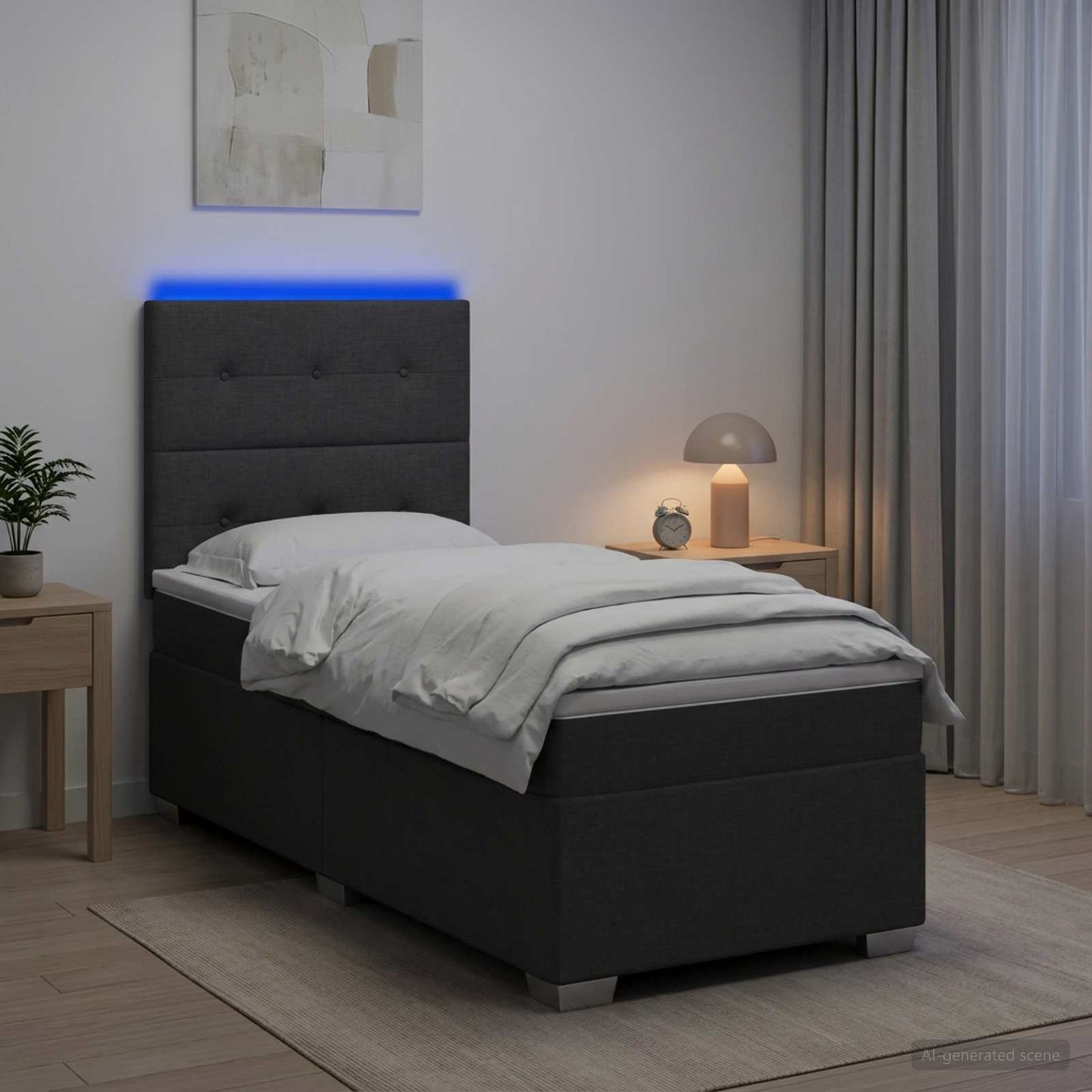 vidaXL Κρεβάτι box spring με στρώμα Σκούρο Γκρι 90 x 200 cm Ύφασμα