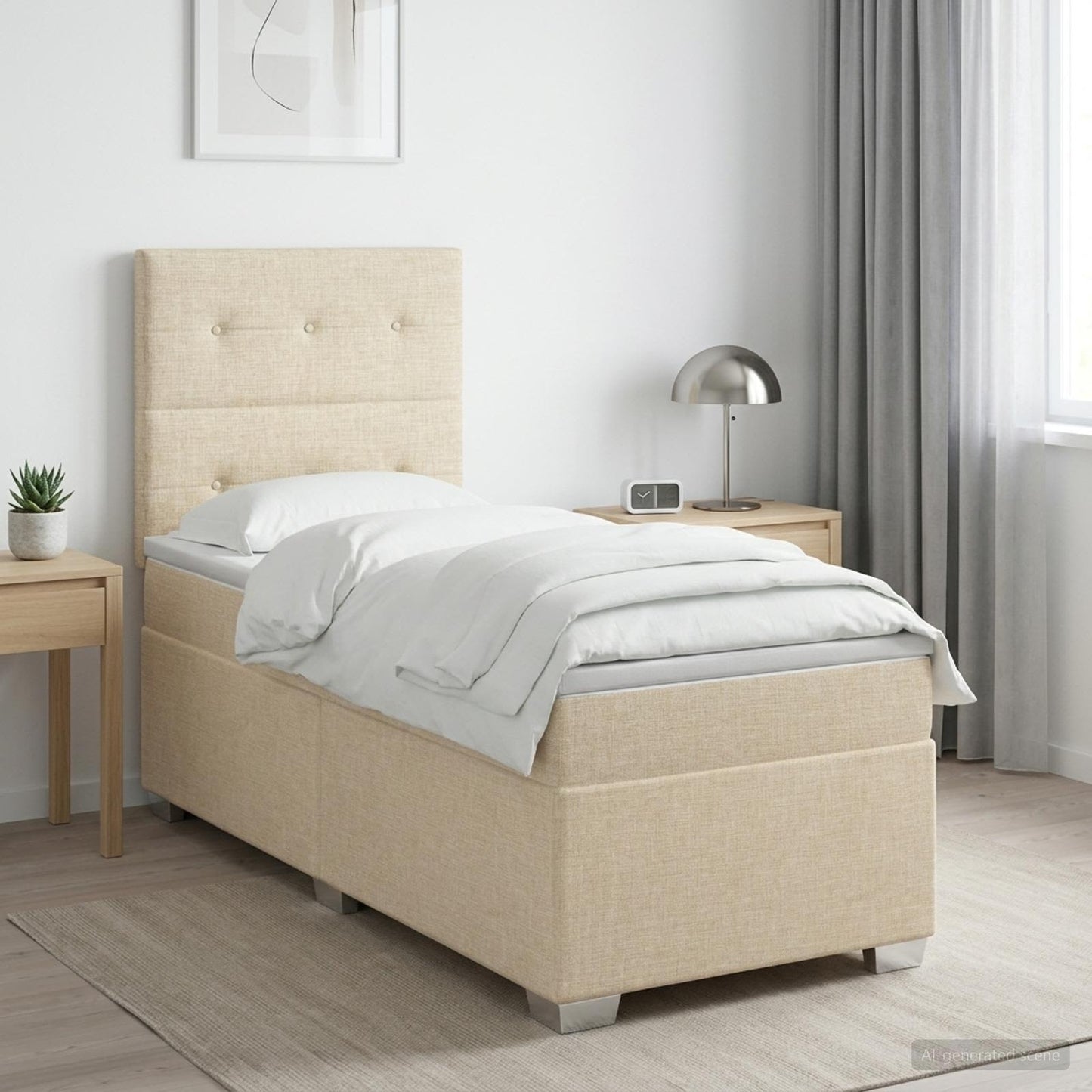 vidaXL Κρεβάτι box spring με στρώμα Κρεμ 100 x 200 cm Ύφασμα