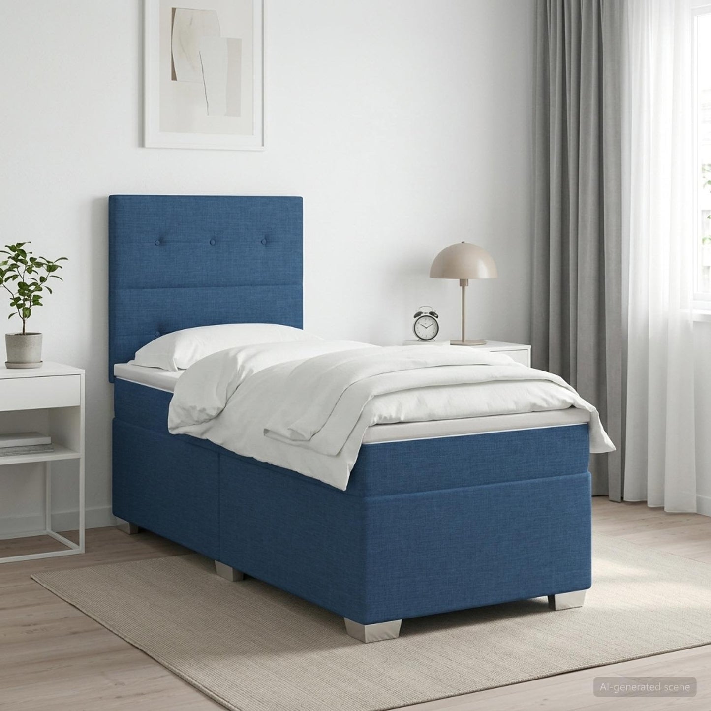 vidaXL Κρεβάτι box spring με στρώμα Μπλε 90 x 200 cm Ύφασμα