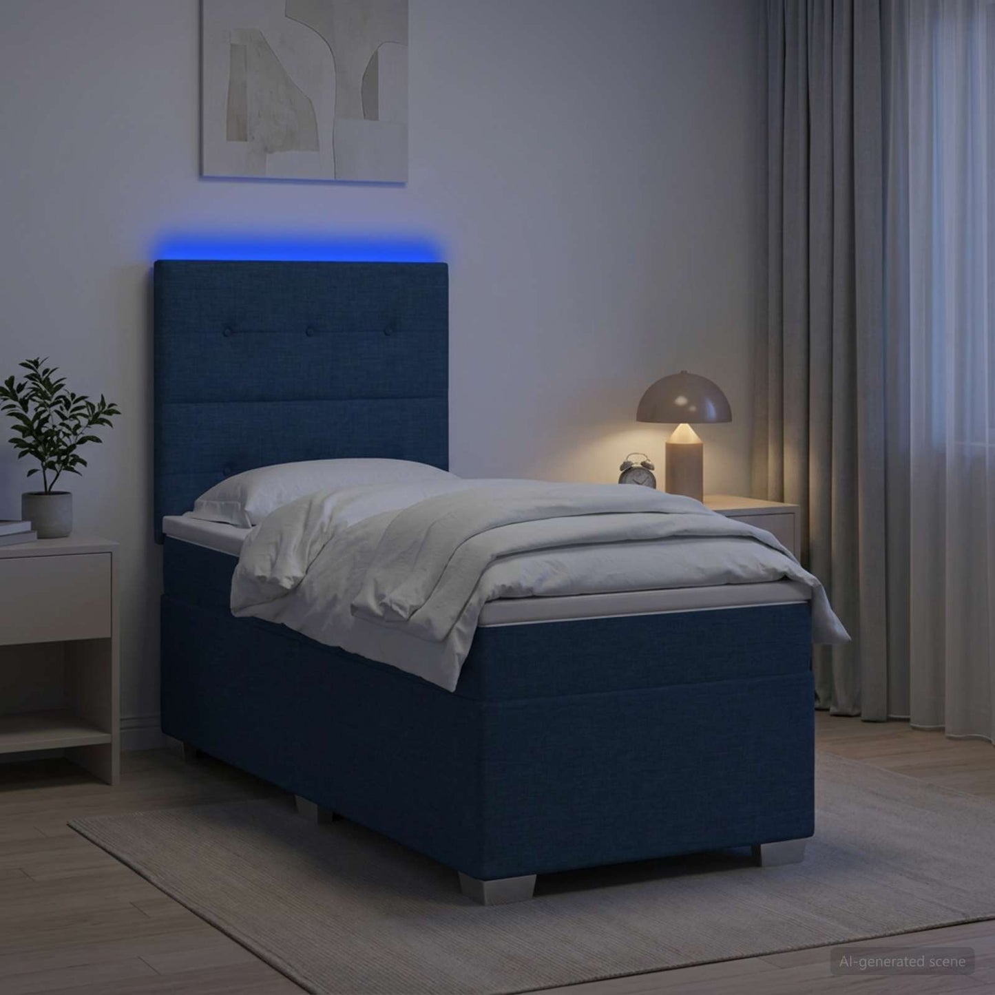 vidaXL Κρεβάτι box spring με στρώμα Μπλε 90 x 190 cm Ύφασμα