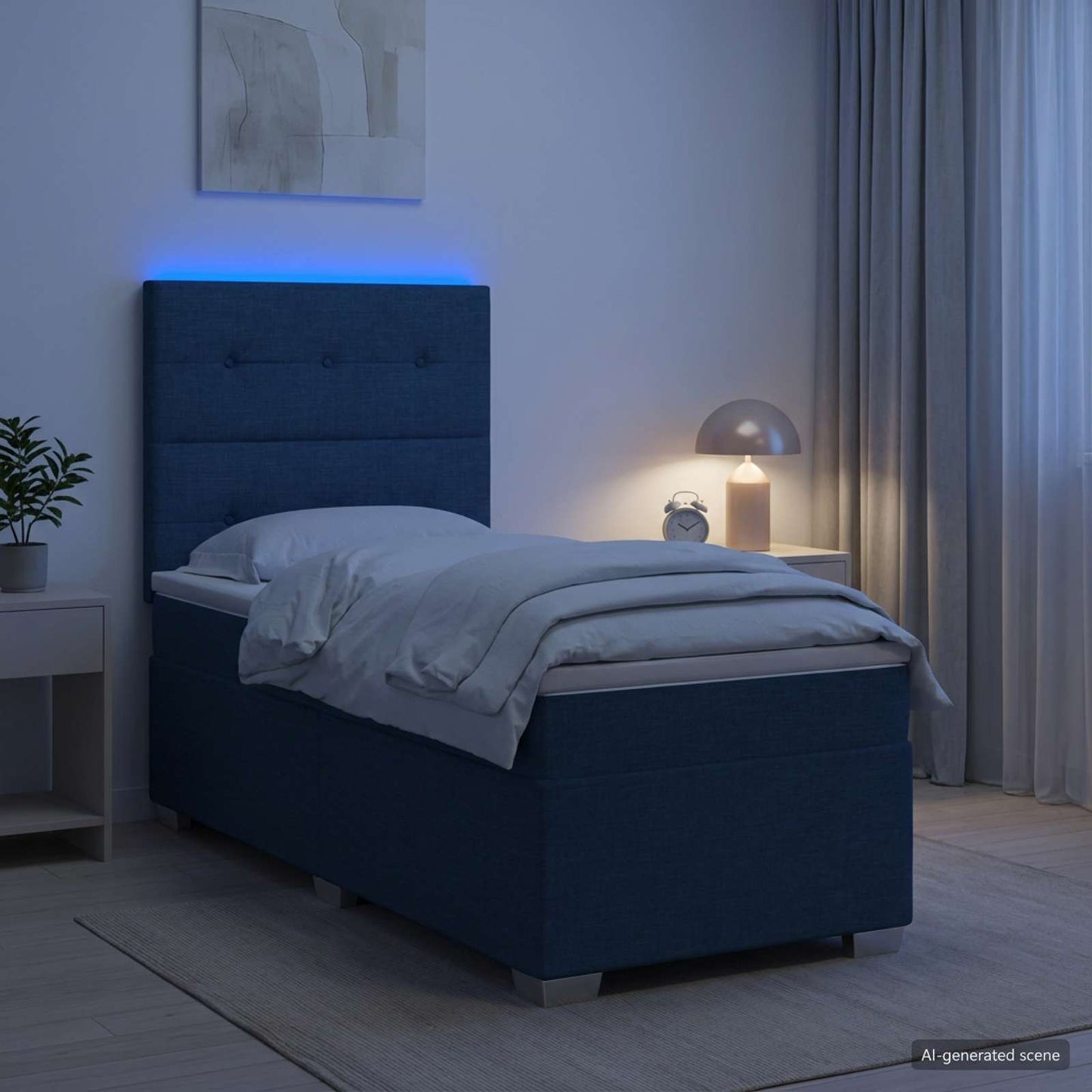 vidaXL Κρεβάτι box spring με στρώμα Μπλε 90 x 200 cm Ύφασμα