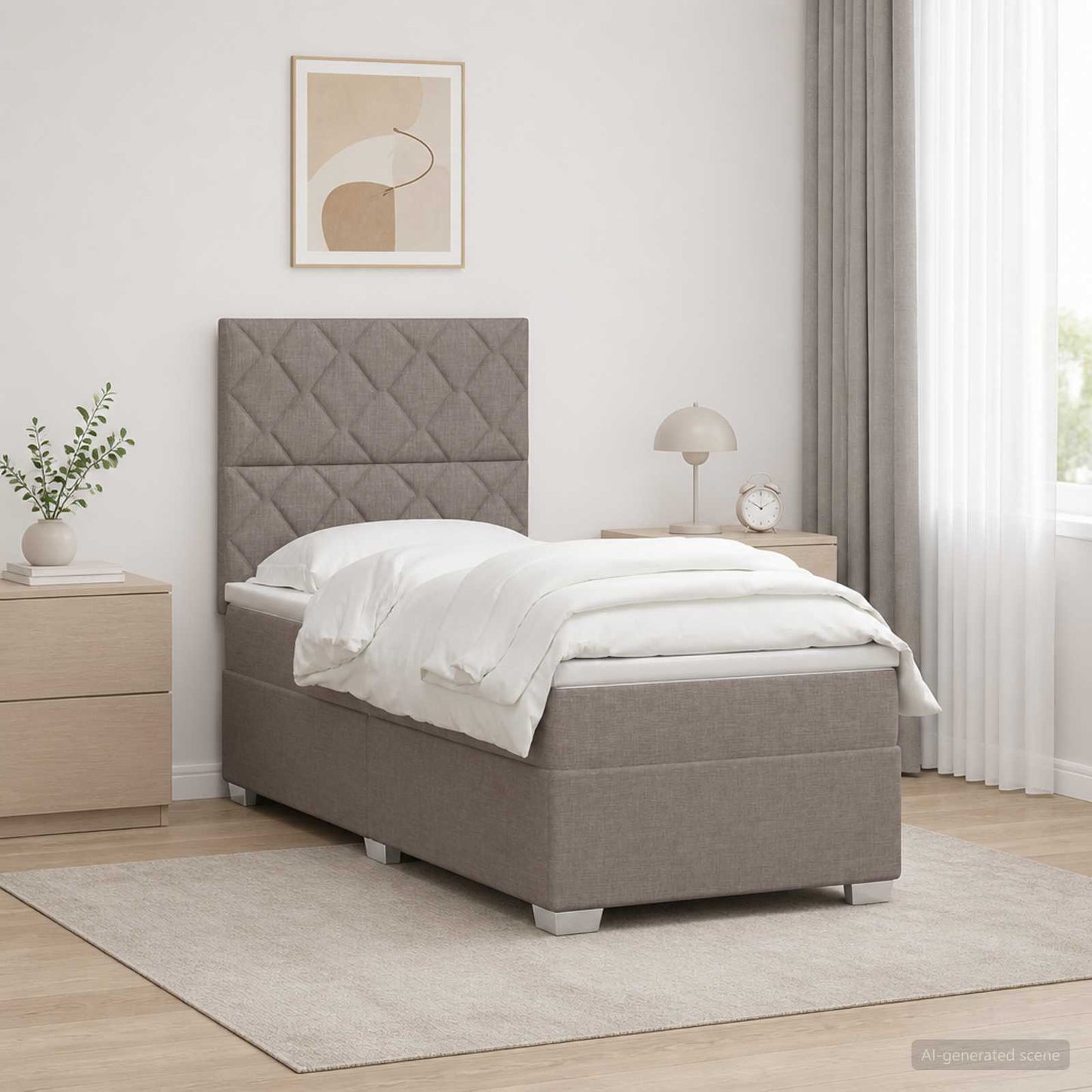vidaXL Κρεβάτι box spring με στρώμα Taupe 100 x 200 cm Ύφασμα