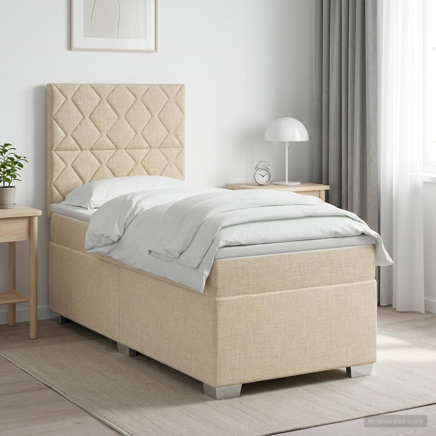 vidaXL Κρεβάτι box spring με στρώμα Κρεμ 90 x 190 cm Ύφασμα