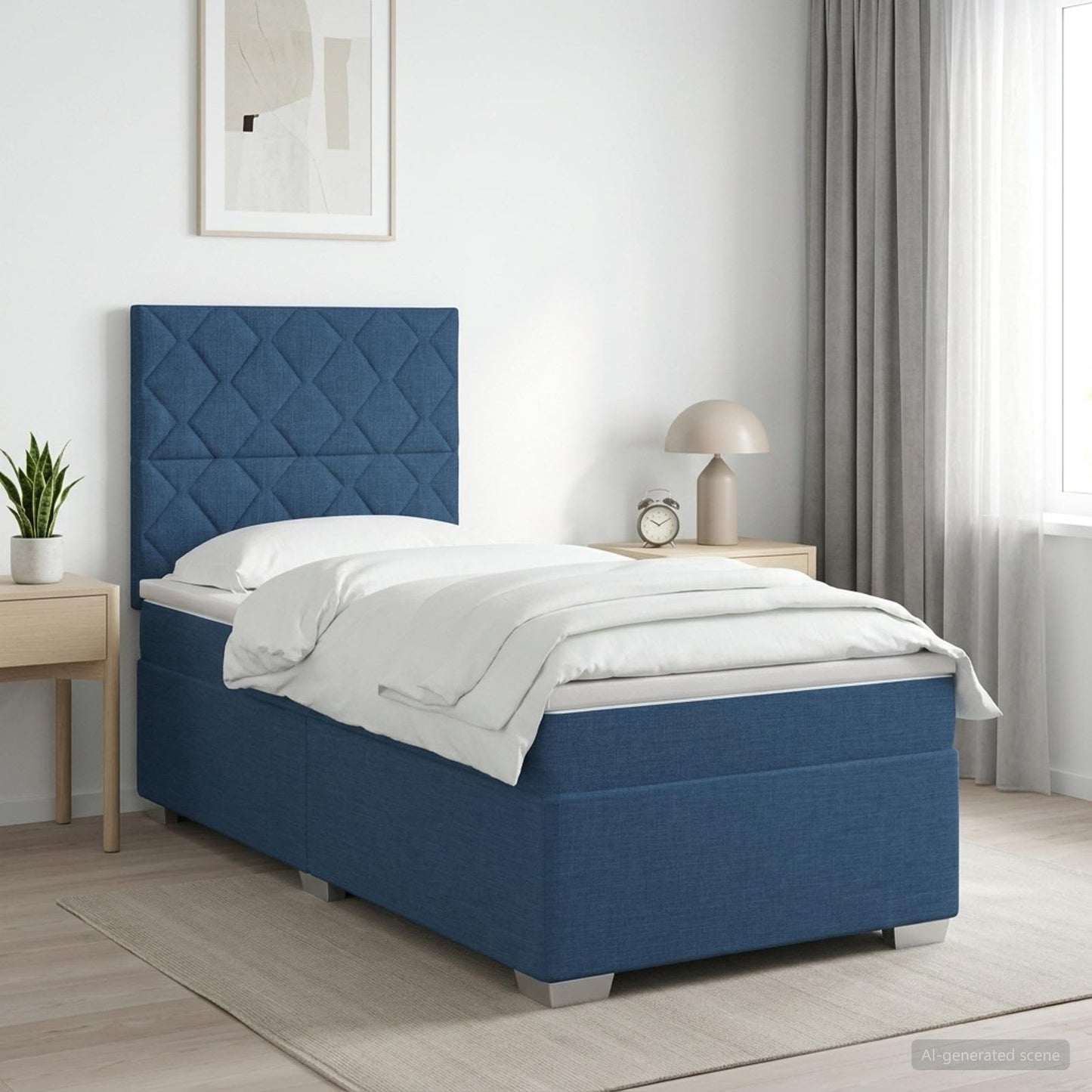 vidaXL Κρεβάτι box spring με στρώμα Μπλε 90 x 190 cm Ύφασμα