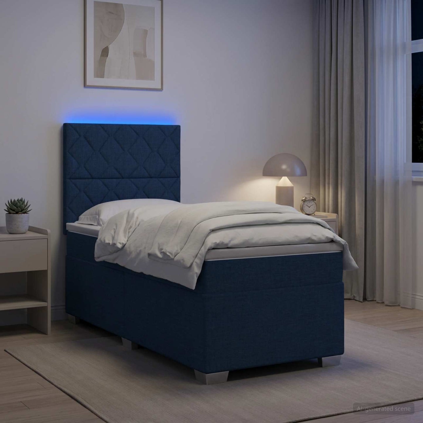 vidaXL Κρεβάτι box spring με στρώμα Μπλε 90 x 190 cm Ύφασμα