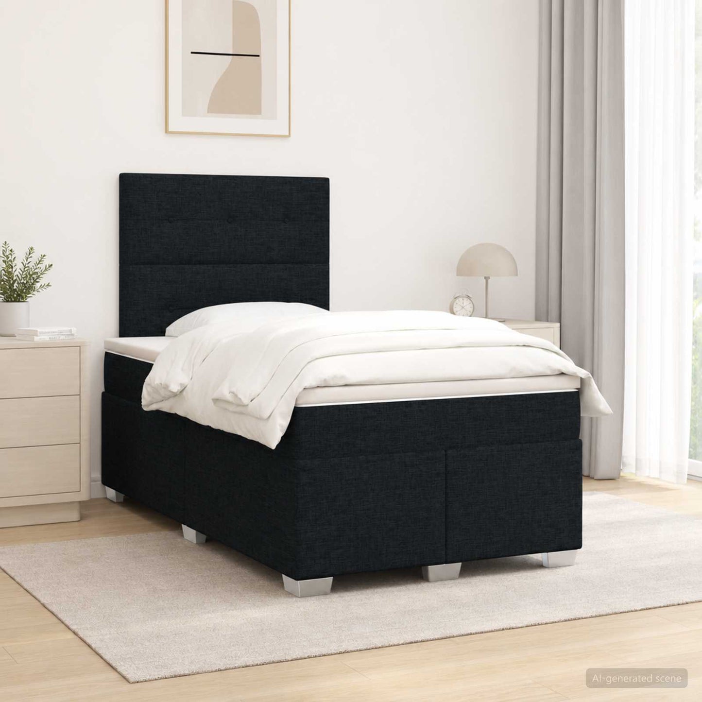 vidaXL Κρεβάτι box spring με στρώμα Μαύρο 120 x 190 cm Ύφασμα