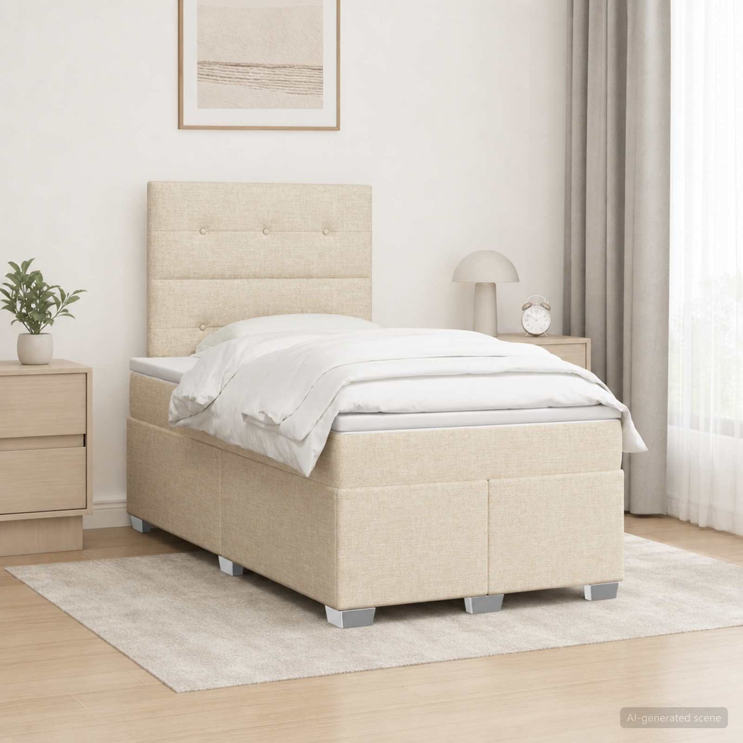 vidaXL Κρεβάτι box spring με στρώμα Κρεμ 120 x 190 cm Ύφασμα