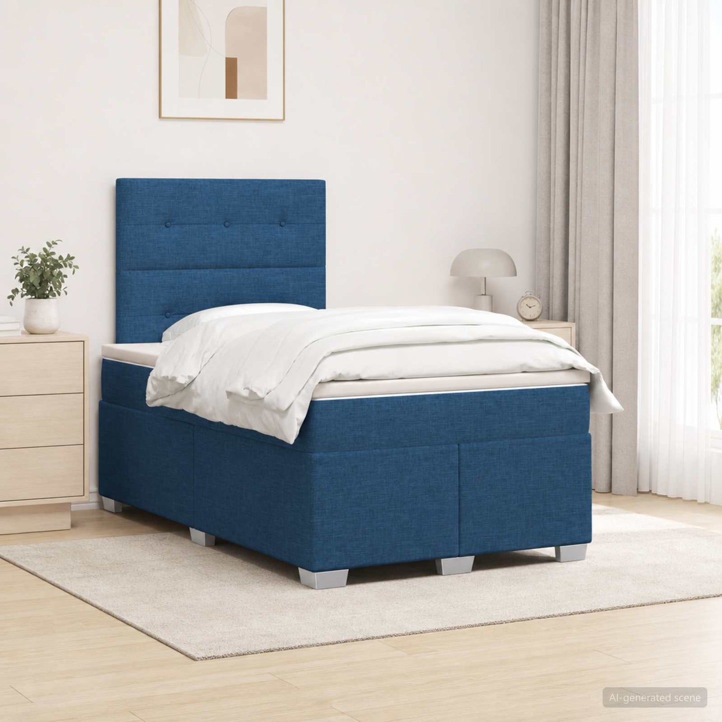 vidaXL Κρεβάτι box spring με στρώμα Μπλε 120 x 190 cm Ύφασμα