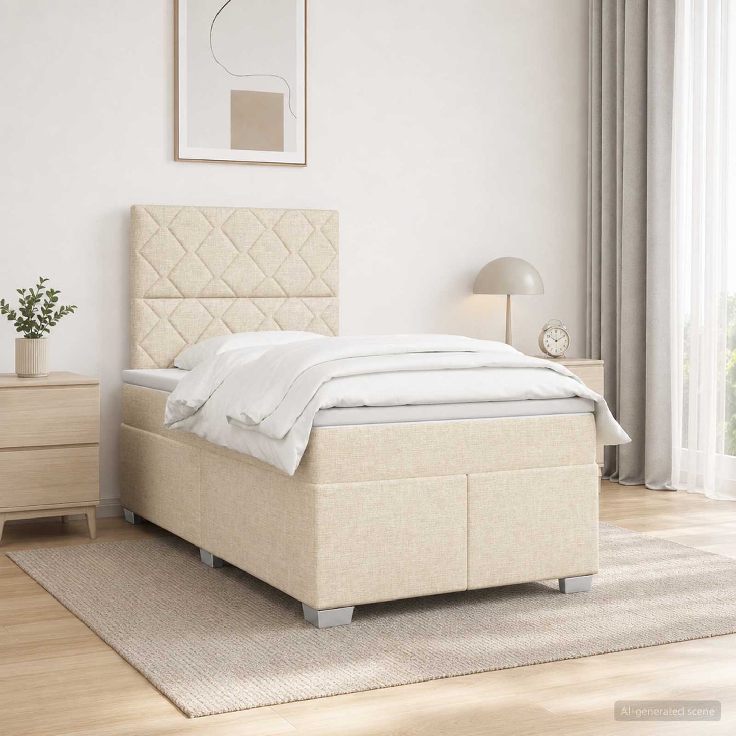 vidaXL Κρεβάτι box spring με στρώμα Κρεμ 120 x 200 cm Ύφασμα
