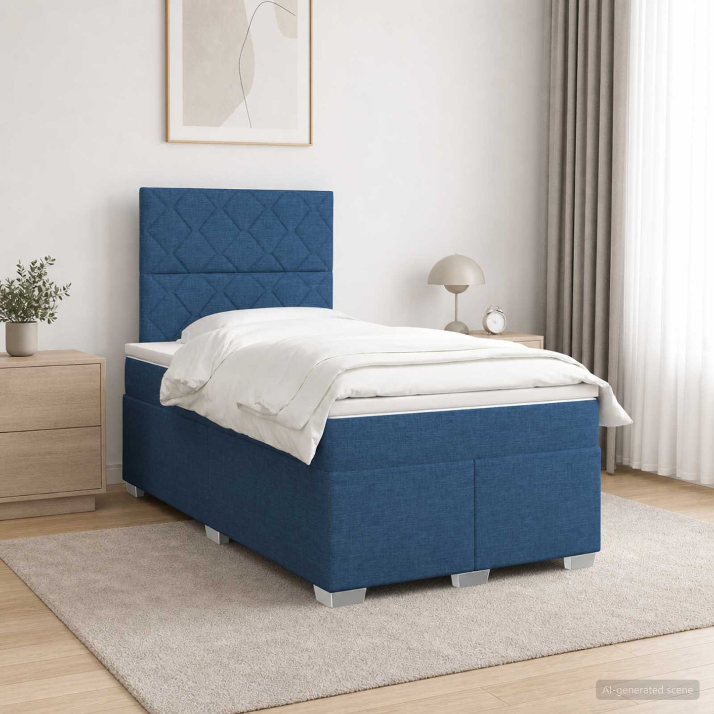 vidaXL Κρεβάτι box spring με στρώμα Μπλε 120 x 190 cm Ύφασμα