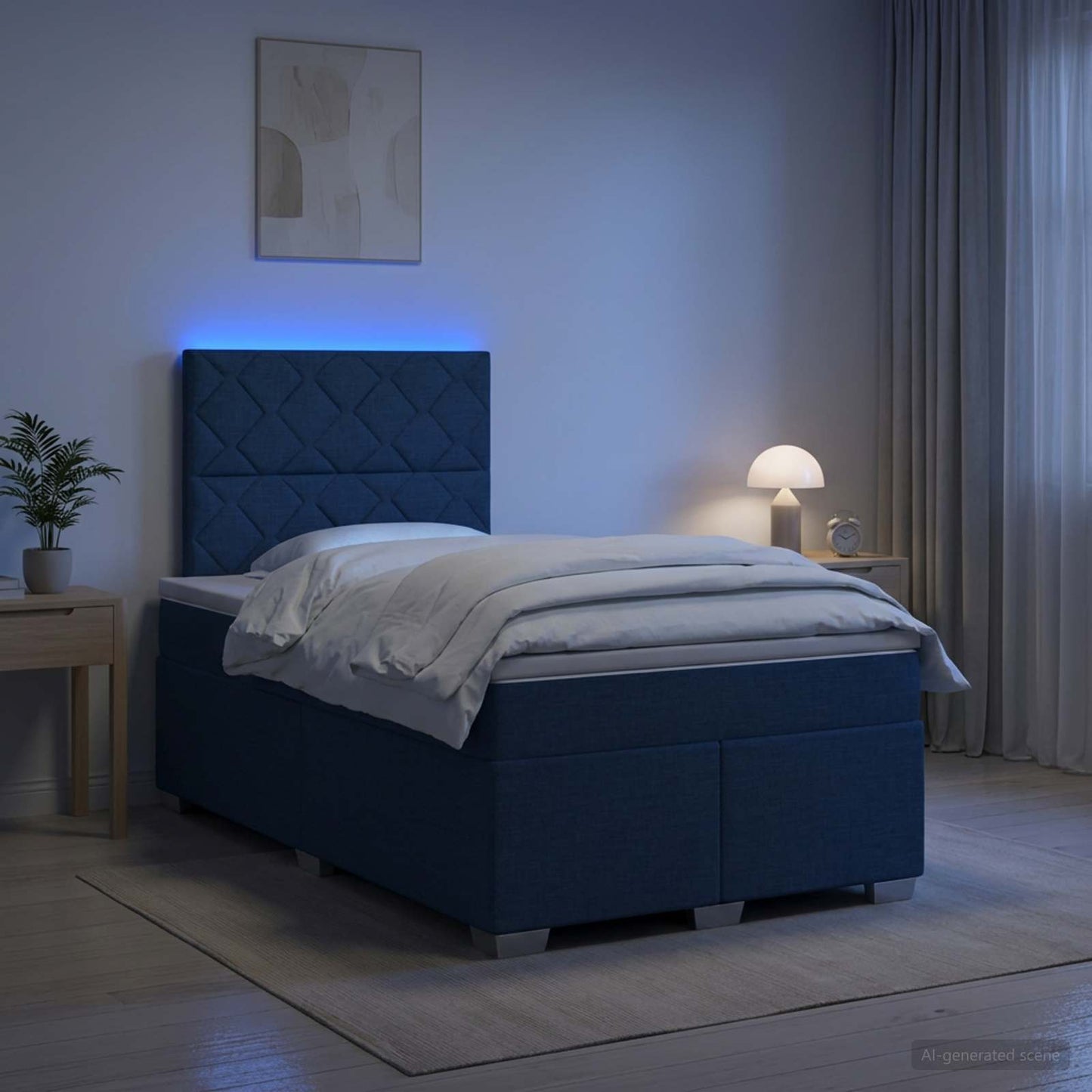 vidaXL Κρεβάτι box spring με στρώμα Μπλε 120 x 190 cm Ύφασμα