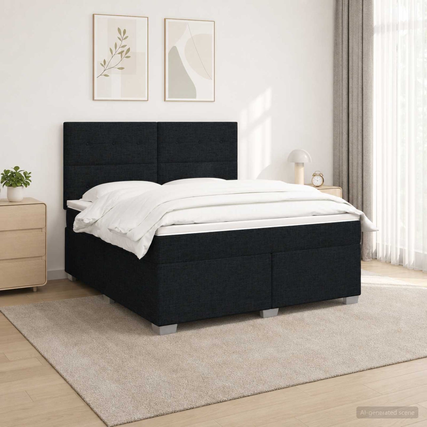 vidaXL Κρεβάτι box spring με στρώμα Μαύρο 180 x 200 cm Ύφασμα