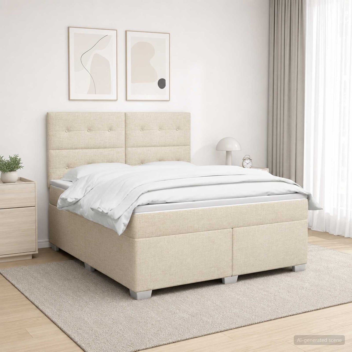 vidaXL Κρεβάτι box spring με στρώμα Κρεμ 160 x 200 cm Ύφασμα