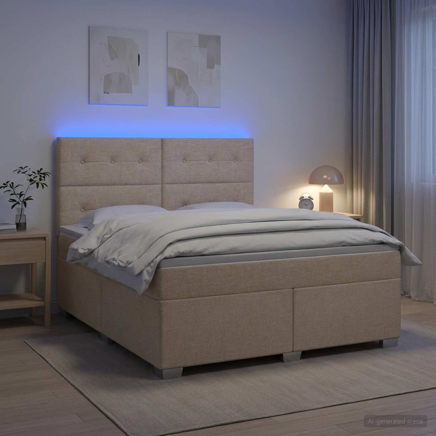 vidaXL Κρεβάτι box spring με στρώμα Κρεμ 160 x 200 cm Ύφασμα