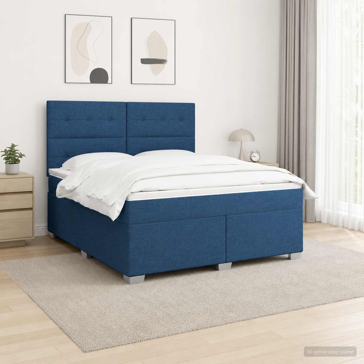 vidaXL Κρεβάτι box spring με στρώμα Μπλε 180 x 200 cm Ύφασμα