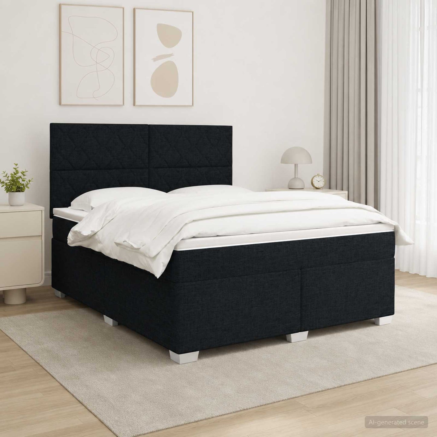 vidaXL Κρεβάτι box spring με στρώμα Μαύρο 140 x 200 cm Ύφασμα