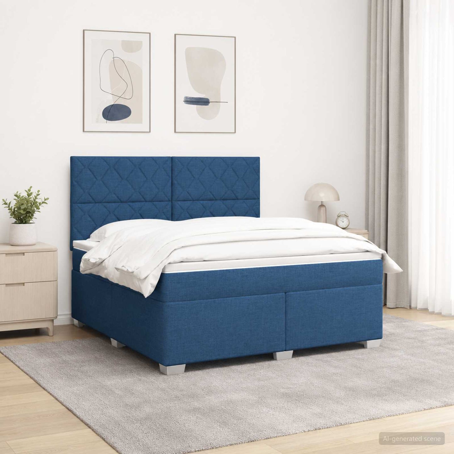 vidaXL Κρεβάτι box spring με στρώμα Μπλε 140 x 200 cm Ύφασμα