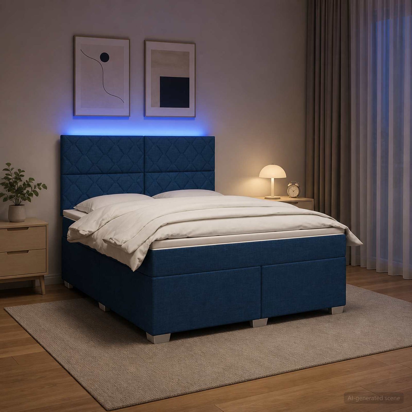 vidaXL Κρεβάτι box spring με στρώμα Μπλε 140 x 200 cm Ύφασμα