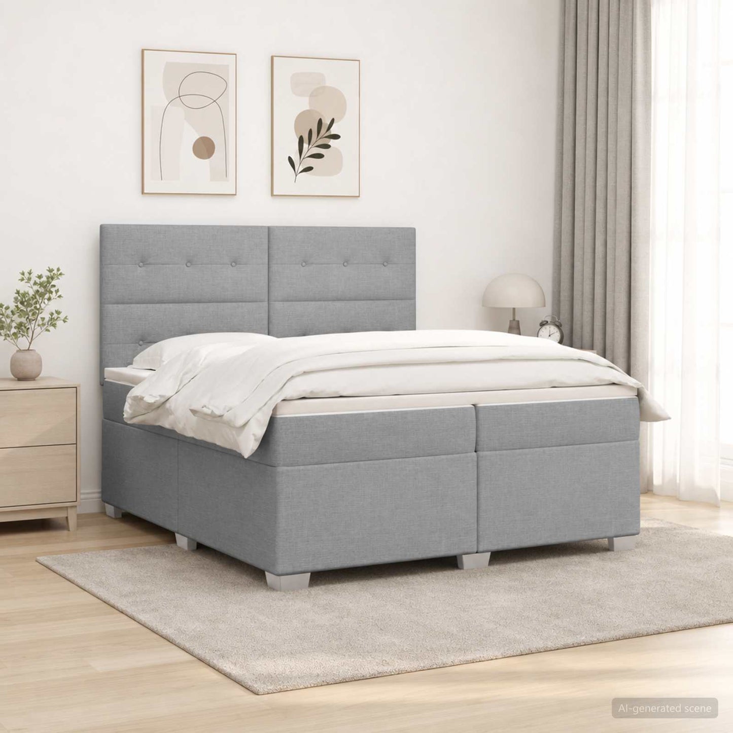 vidaXL Κρεβάτι box spring με στρώμα Ανοιχτό γκρι 200 x 200 cm Ύφασμα
