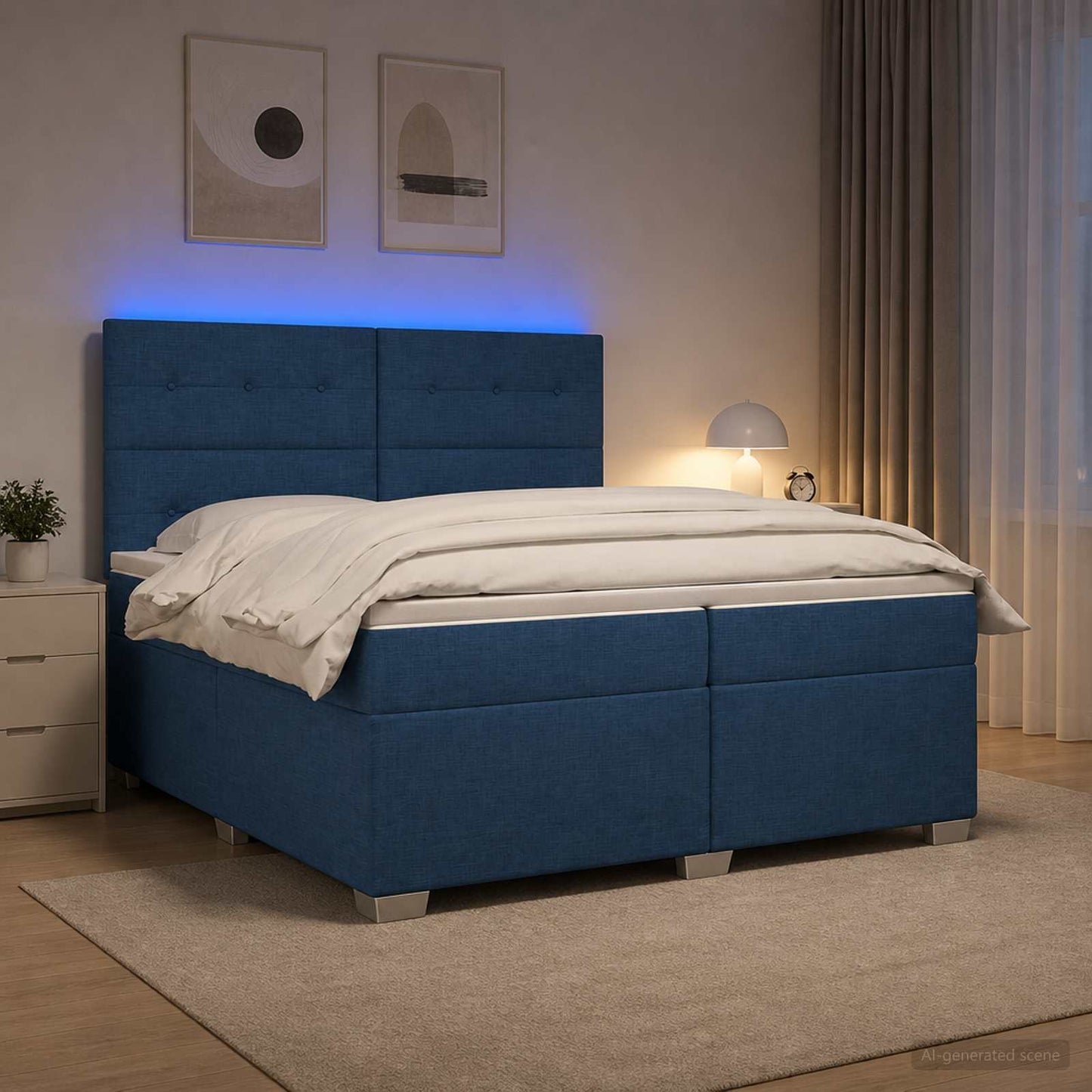 vidaXL Κρεβάτι box spring με στρώμα Μπλε 200 x 200 cm Ύφασμα