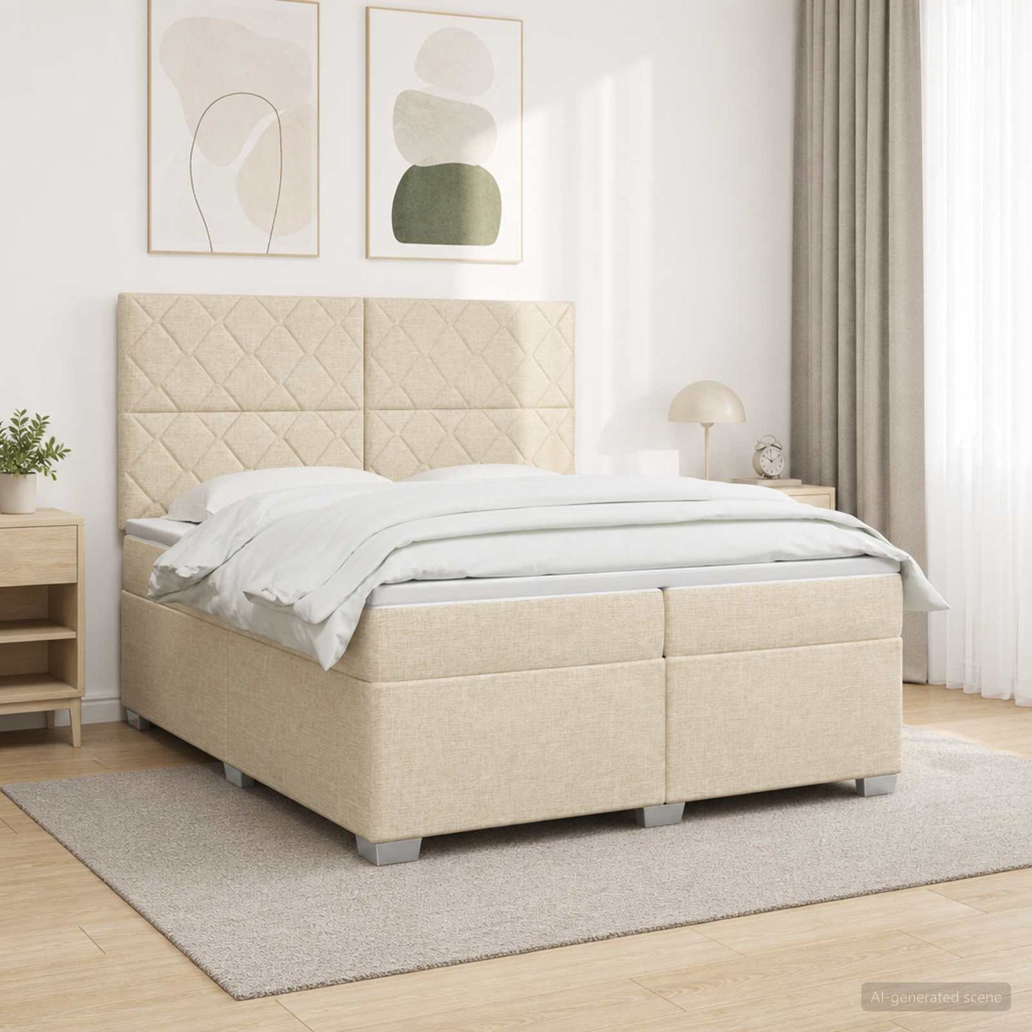 vidaXL Κρεβάτι box spring με στρώμα Κρεμ 200 x 200 cm Ύφασμα