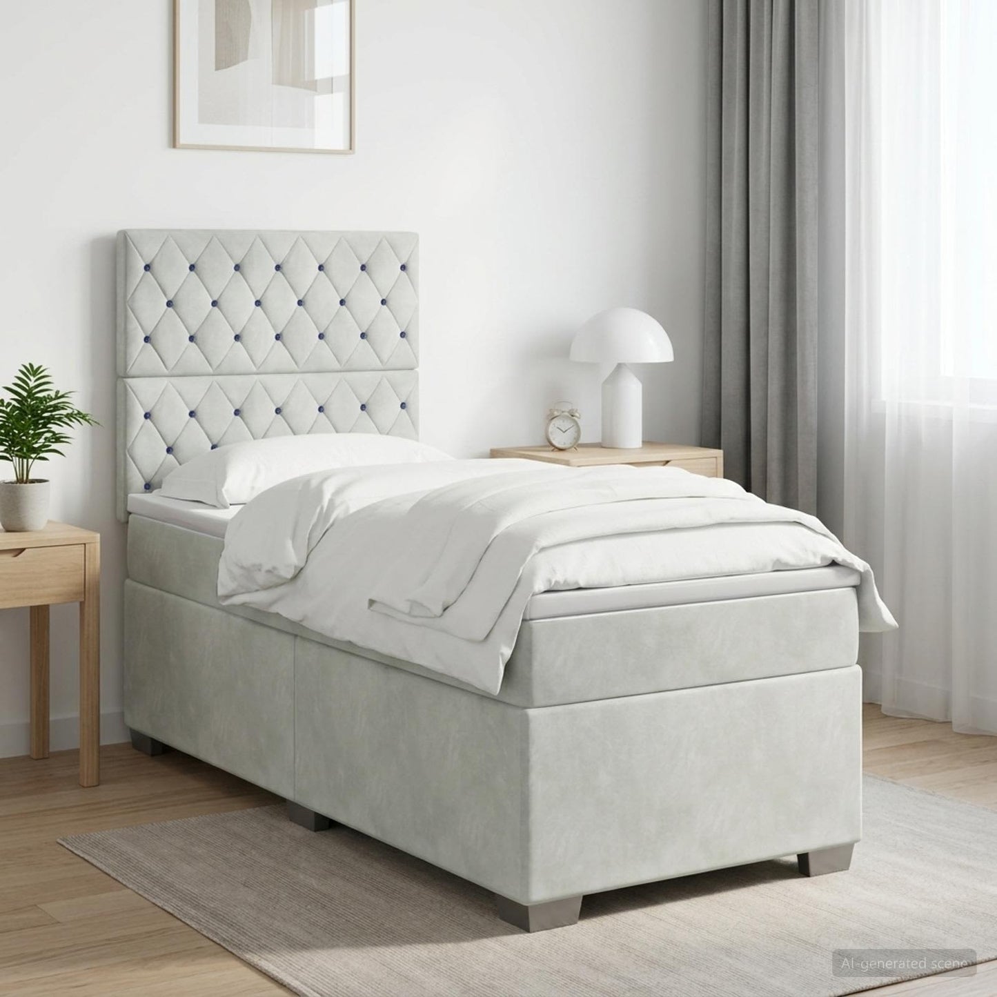 vidaXL Κρεβάτι box spring με στρώμα Ανοιχτό γκρι 90 x 200 cm Βελούδο