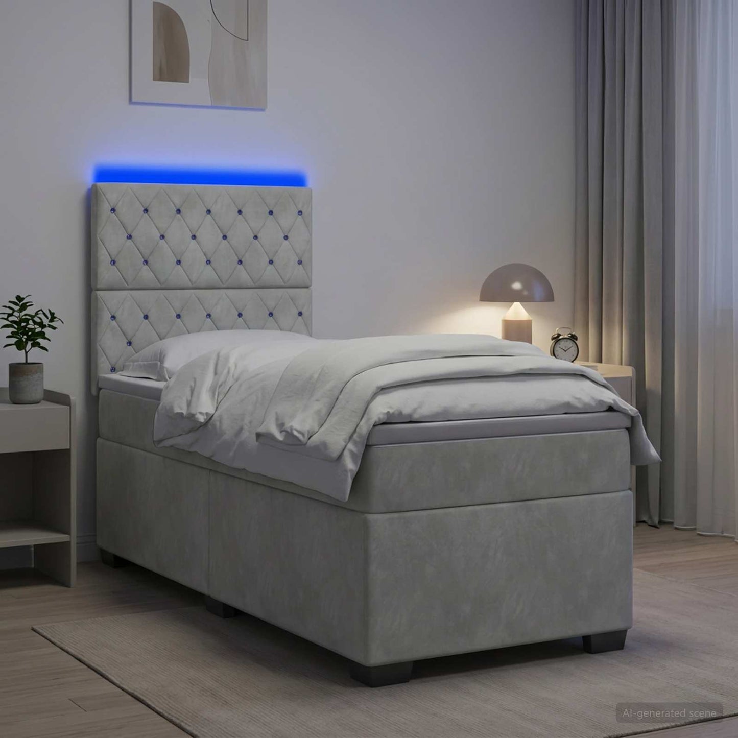 vidaXL Κρεβάτι box spring με στρώμα Ανοιχτό γκρι 90 x 200 cm Βελούδο