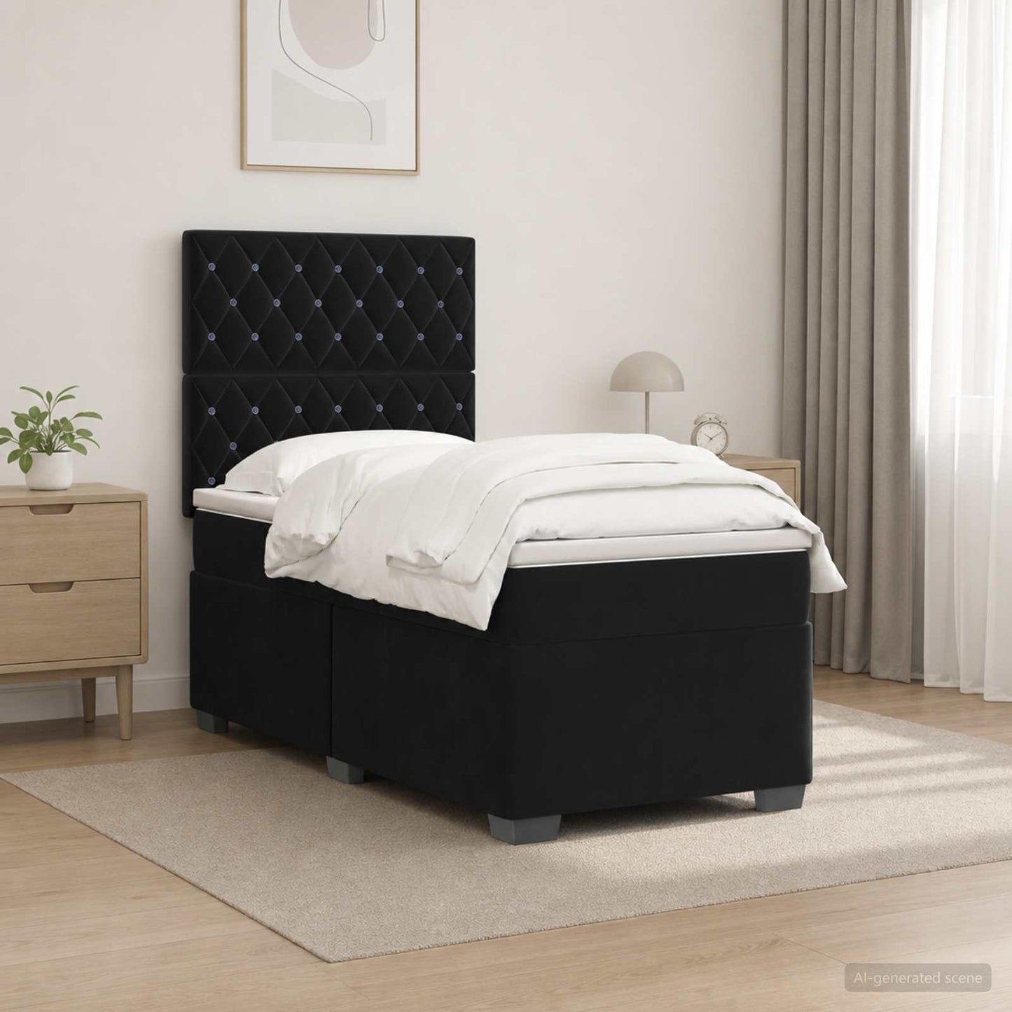 vidaXL Κρεβάτι box spring με στρώμα Μαύρο 90 x 200 cm Βελούδο