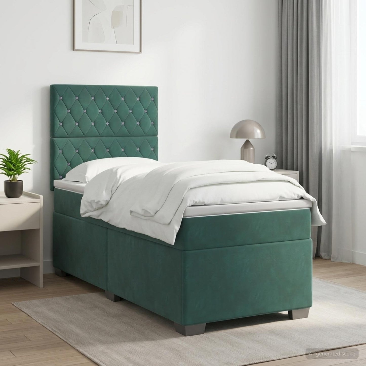 vidaXL Κρεβάτι box spring με στρώμα Σκούρο Πράσινο 90 x 200 cm Βελούδο