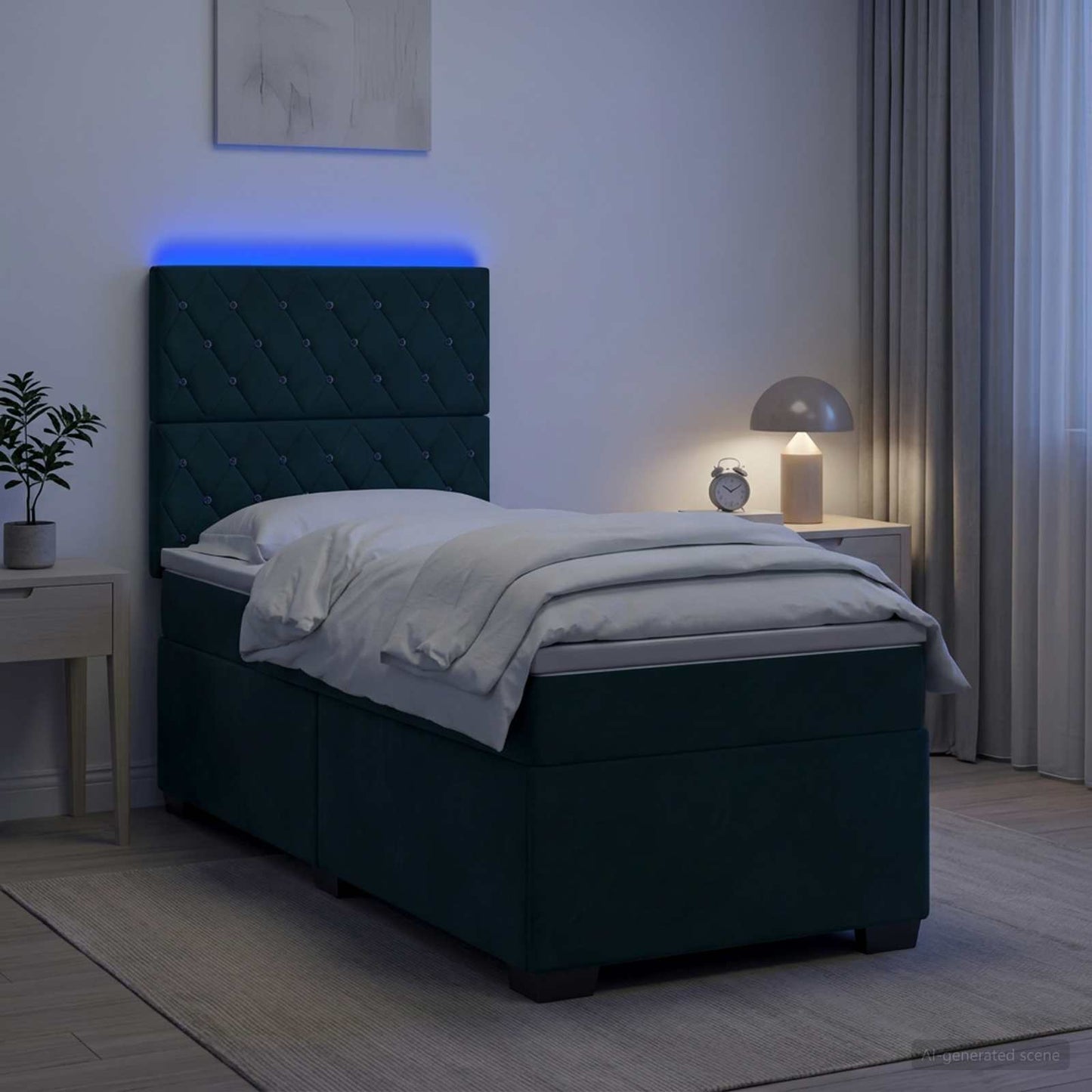 vidaXL Κρεβάτι box spring με στρώμα Σκούρο Πράσινο 90 x 200 cm Βελούδο
