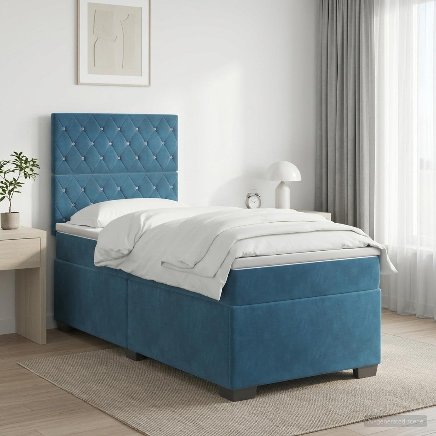 vidaXL Κρεβάτι box spring με στρώμα Μπλε 100 x 200 cm Βελούδο