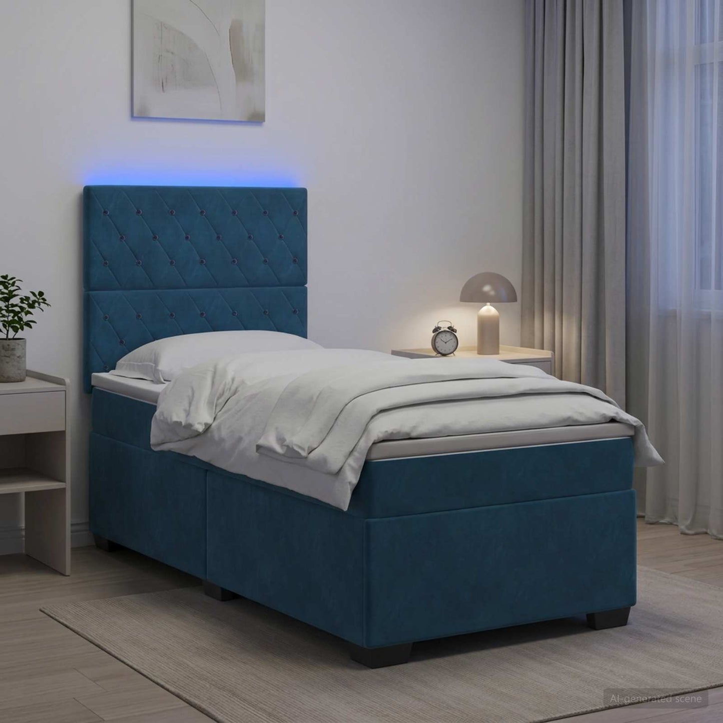 vidaXL Κρεβάτι box spring με στρώμα Μπλε 100 x 200 cm Βελούδο