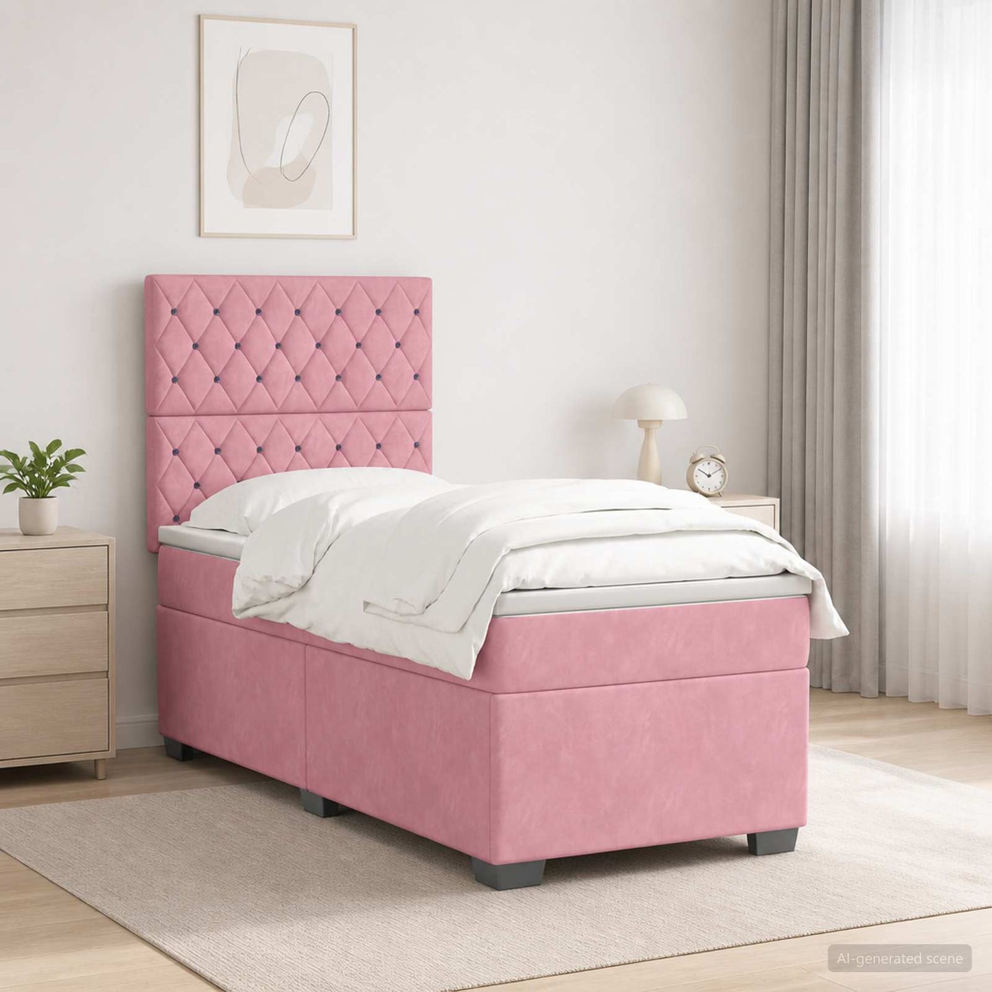 vidaXL Κρεβάτι box spring με στρώμα Ροζ 100 x 200 cm Βελούδο