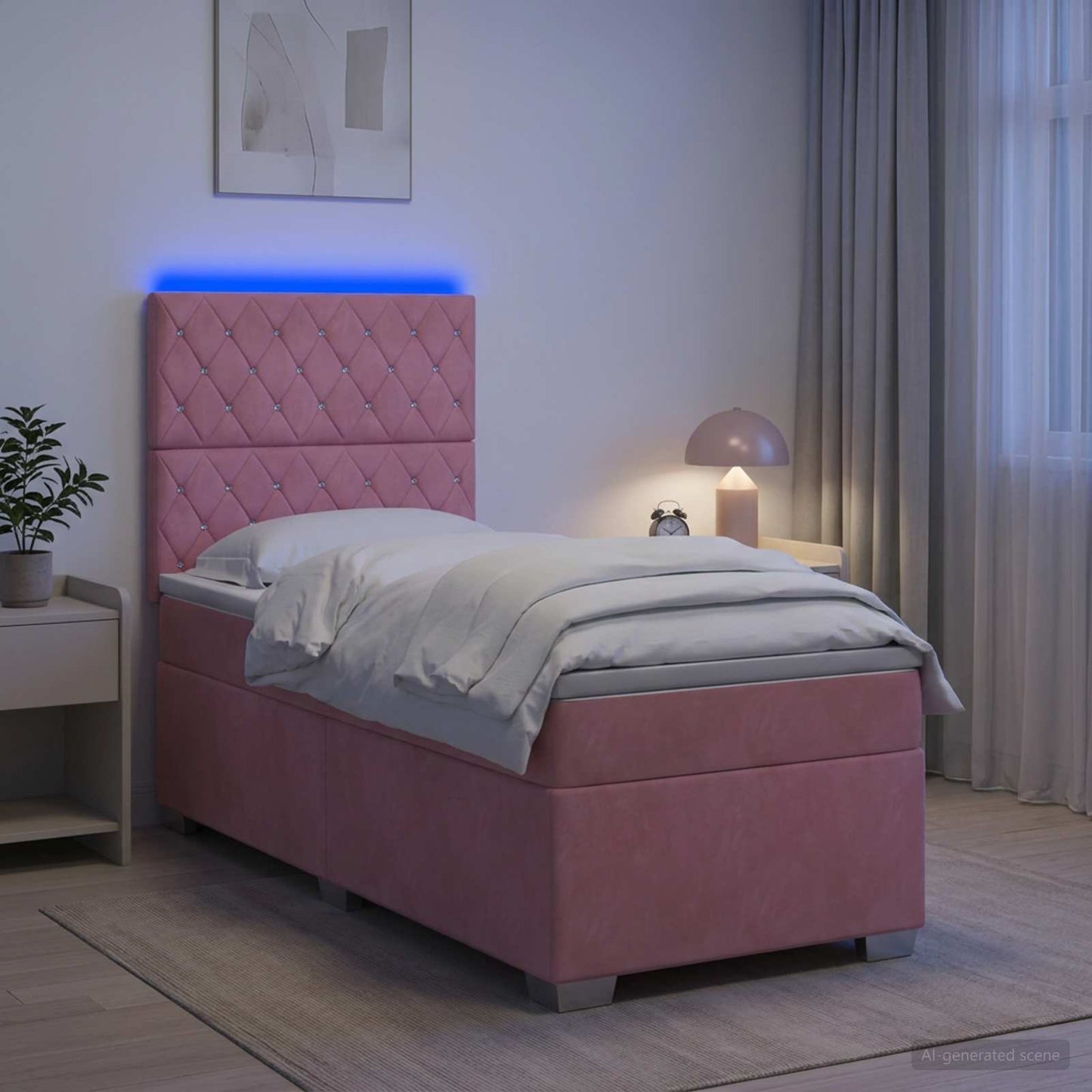 vidaXL Κρεβάτι box spring με στρώμα Ροζ 100 x 200 cm Βελούδο