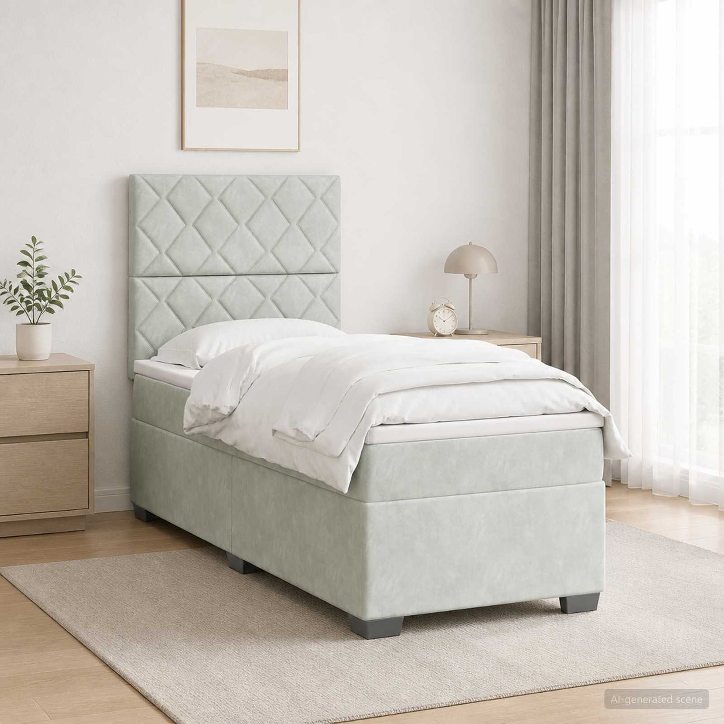 vidaXL Κρεβάτι box spring με στρώμα Ανοιχτό γκρι 100 x 200 cm Βελούδο