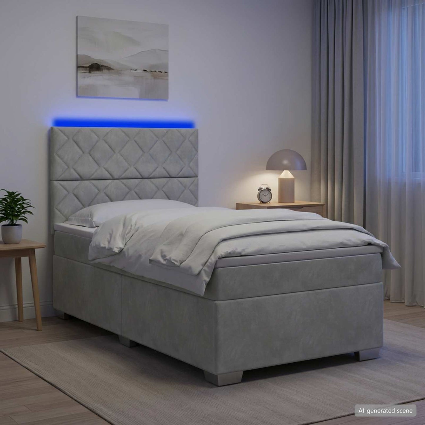 vidaXL Κρεβάτι box spring με στρώμα Ανοιχτό γκρι 100 x 200 cm Βελούδο