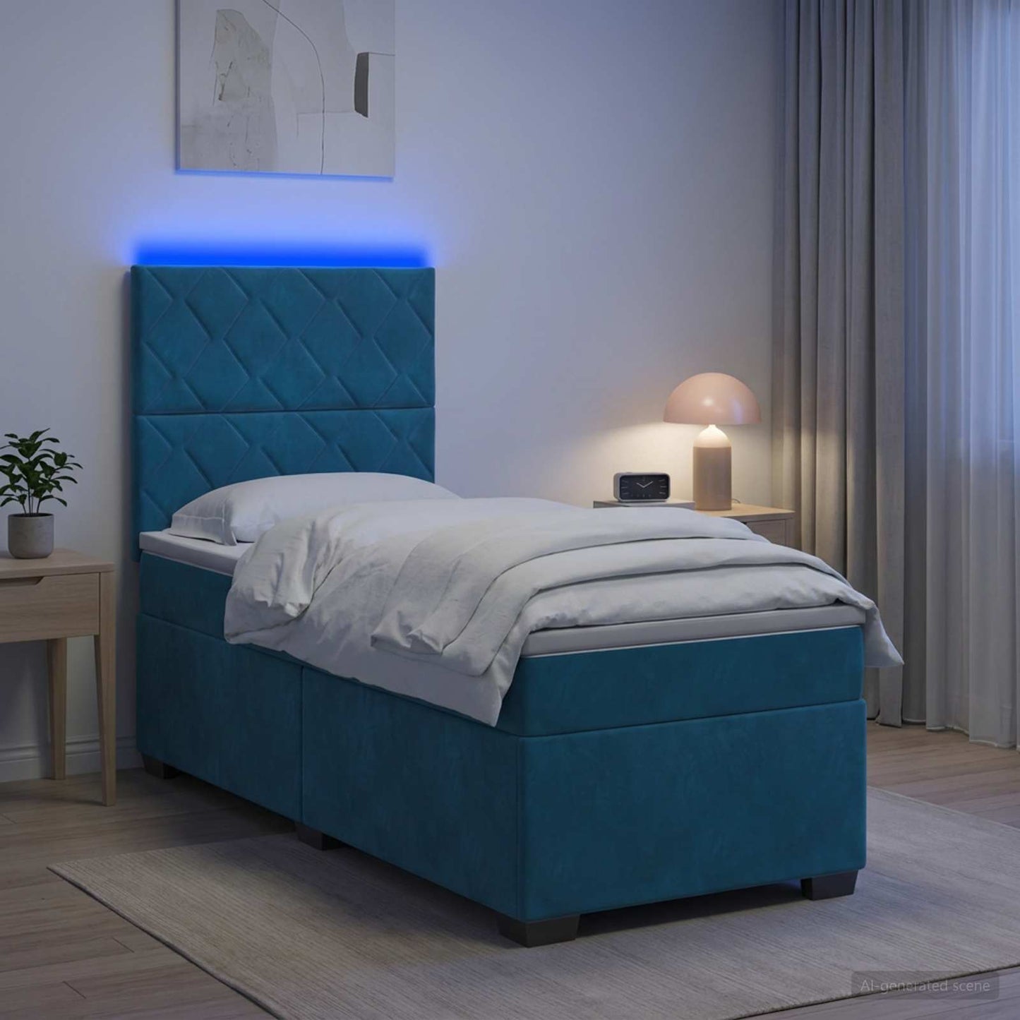vidaXL Κρεβάτι box spring με στρώμα Μπλε 80 x 200 cm Βελούδο