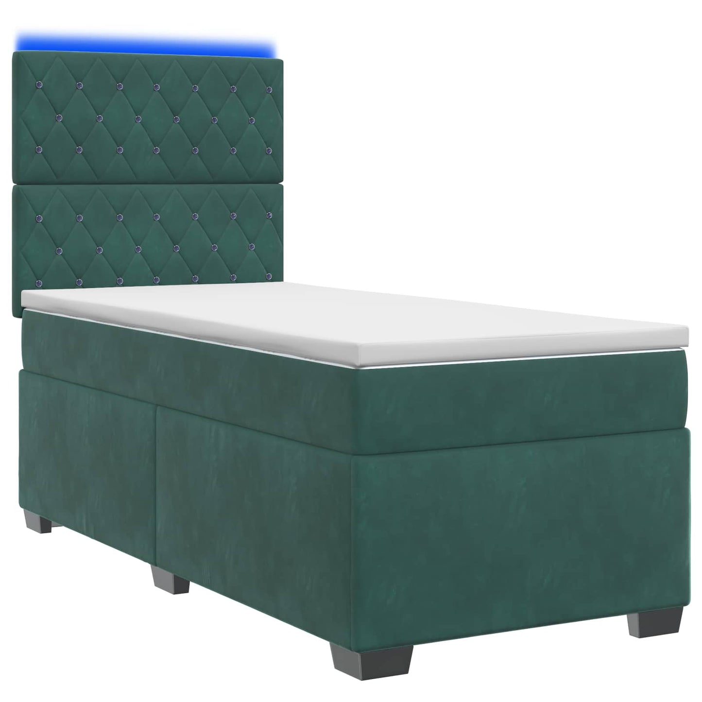 vidaXL Κρεβάτι box spring με στρώμα Σκούρο Πράσινο 90 x 200 cm Βελούδο