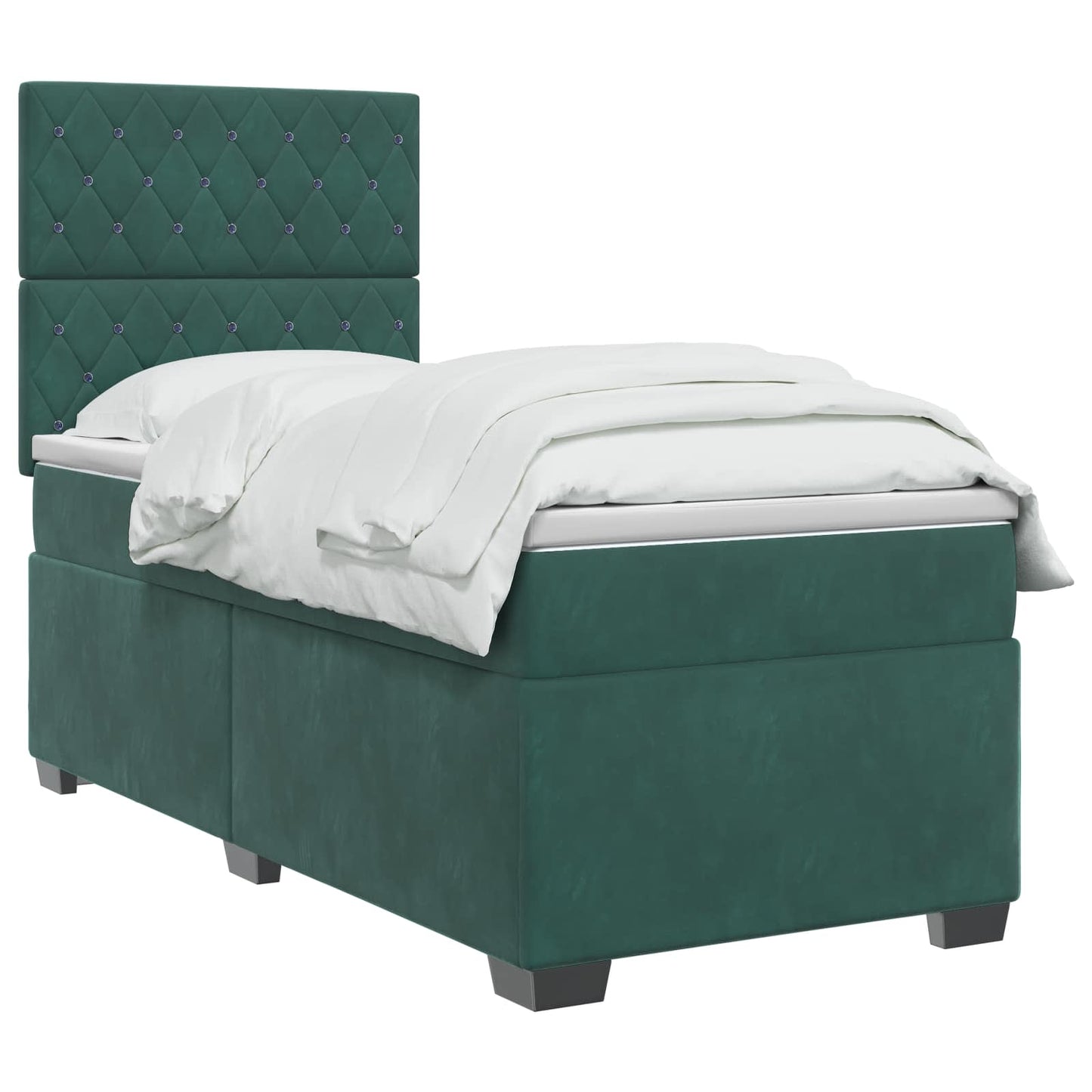 vidaXL Κρεβάτι box spring με στρώμα Σκούρο Πράσινο 90 x 200 cm Βελούδο
