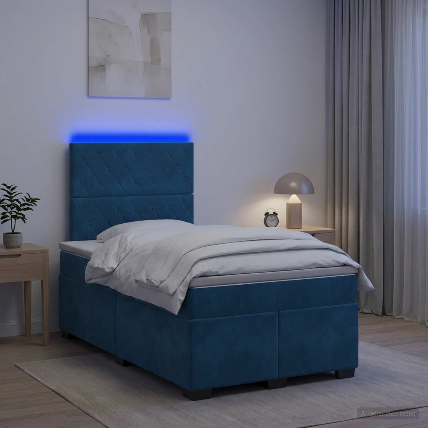 vidaXL Κρεβάτι box spring με στρώμα Μπλε 120 x 190 cm Βελούδο
