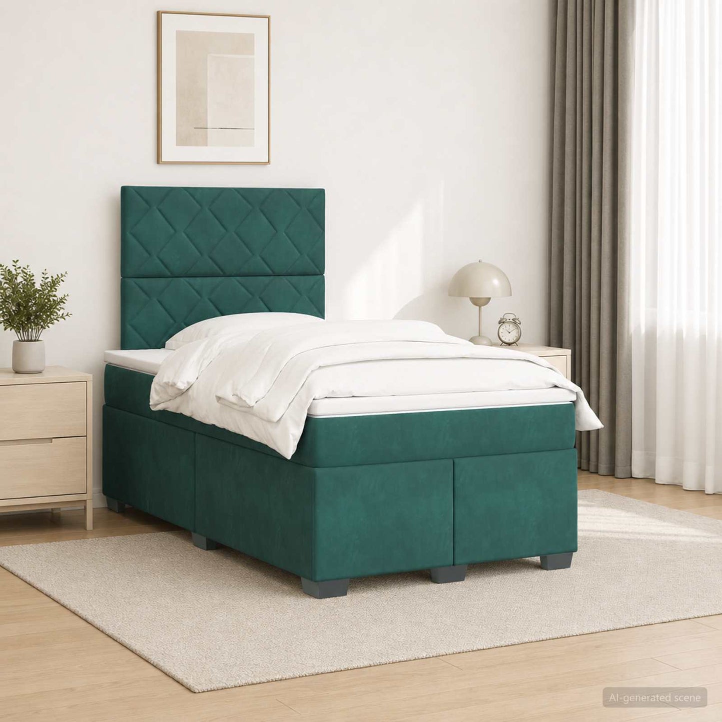 vidaXL Κρεβάτι box spring με στρώμα Σκούρο Πράσινο 120 x 190 cm