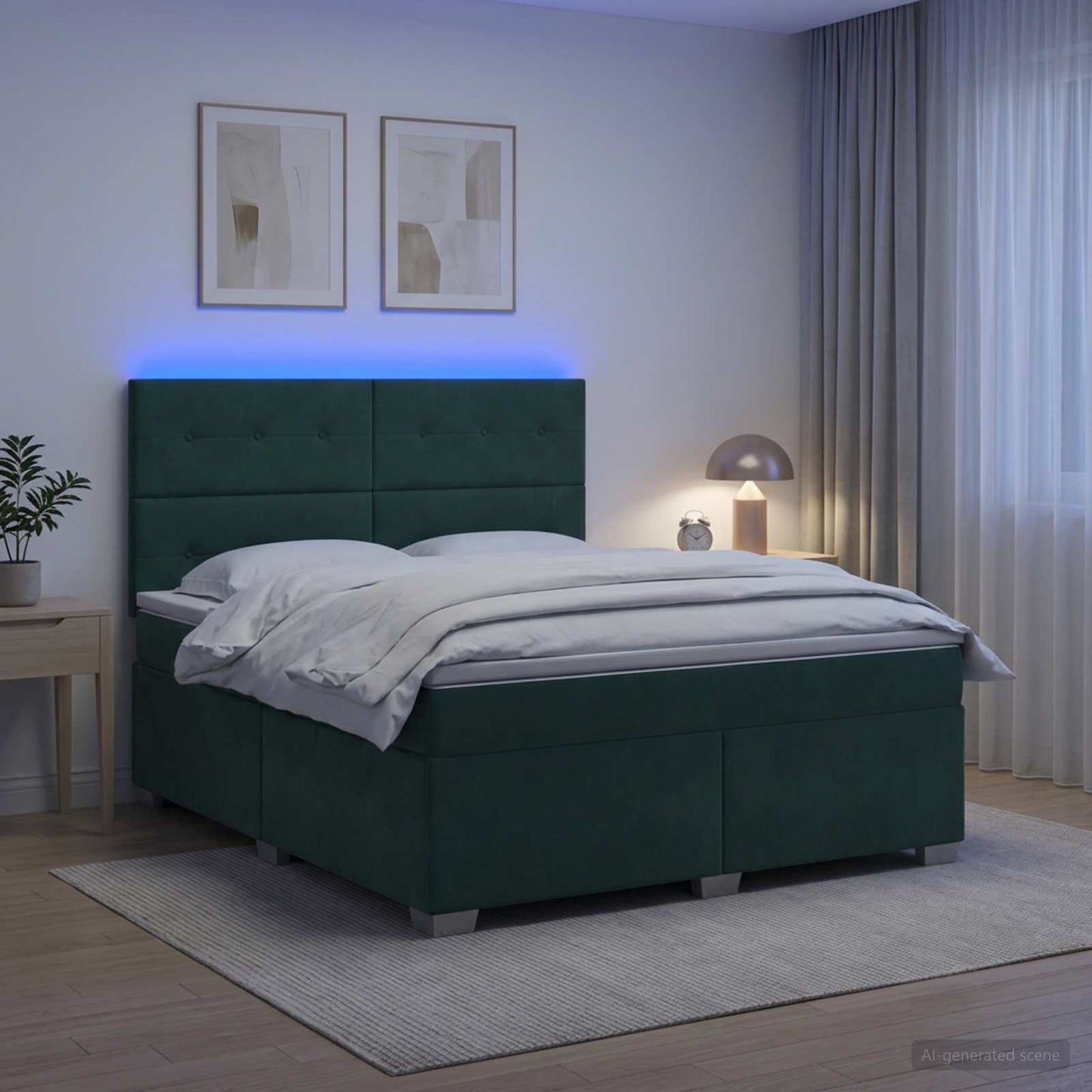 vidaXL Κρεβάτι box spring με στρώμα Σκούρο Πράσινο 160 x 200 cm