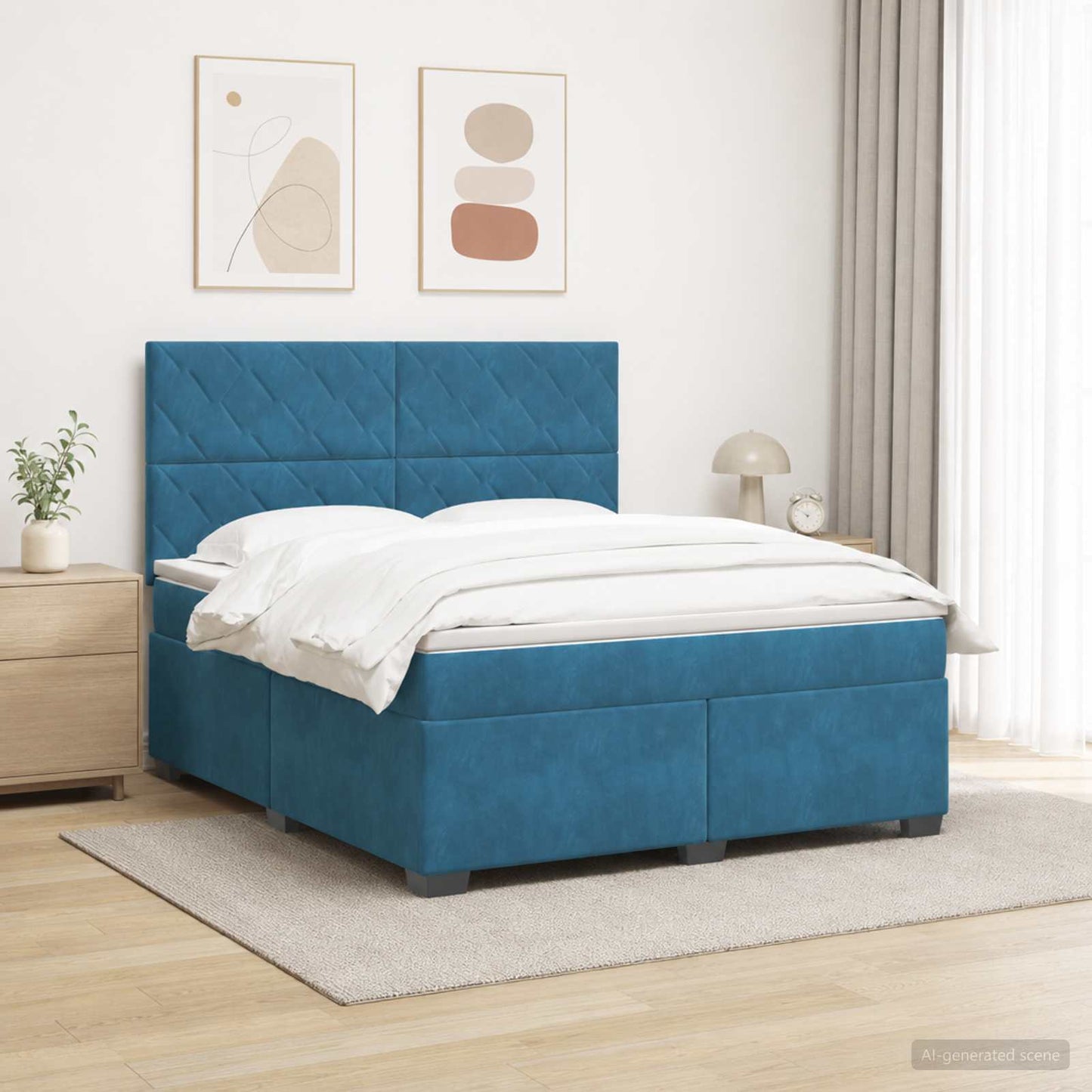 vidaXL Κρεβάτι box spring με στρώμα Μπλε 140 x 190 cm Βελούδο