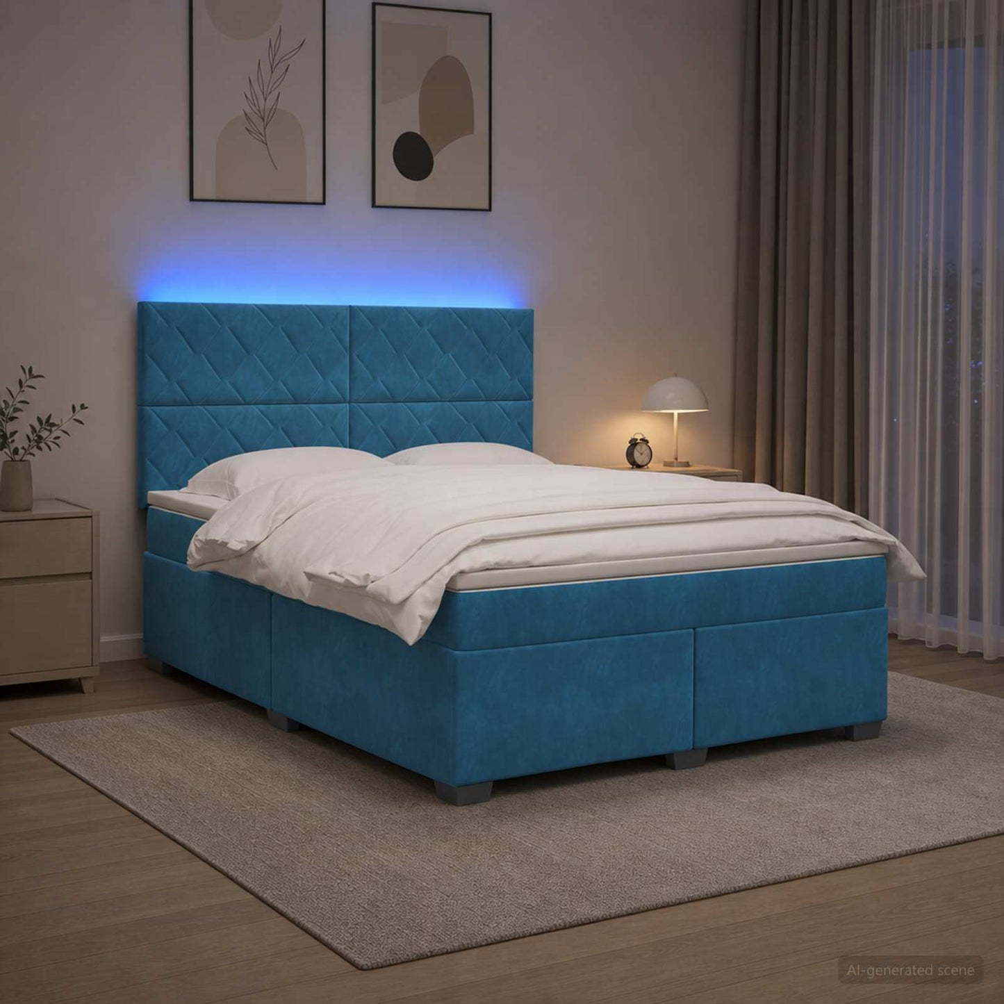 vidaXL Κρεβάτι box spring με στρώμα Μπλε 160 x 200 cm Βελούδο